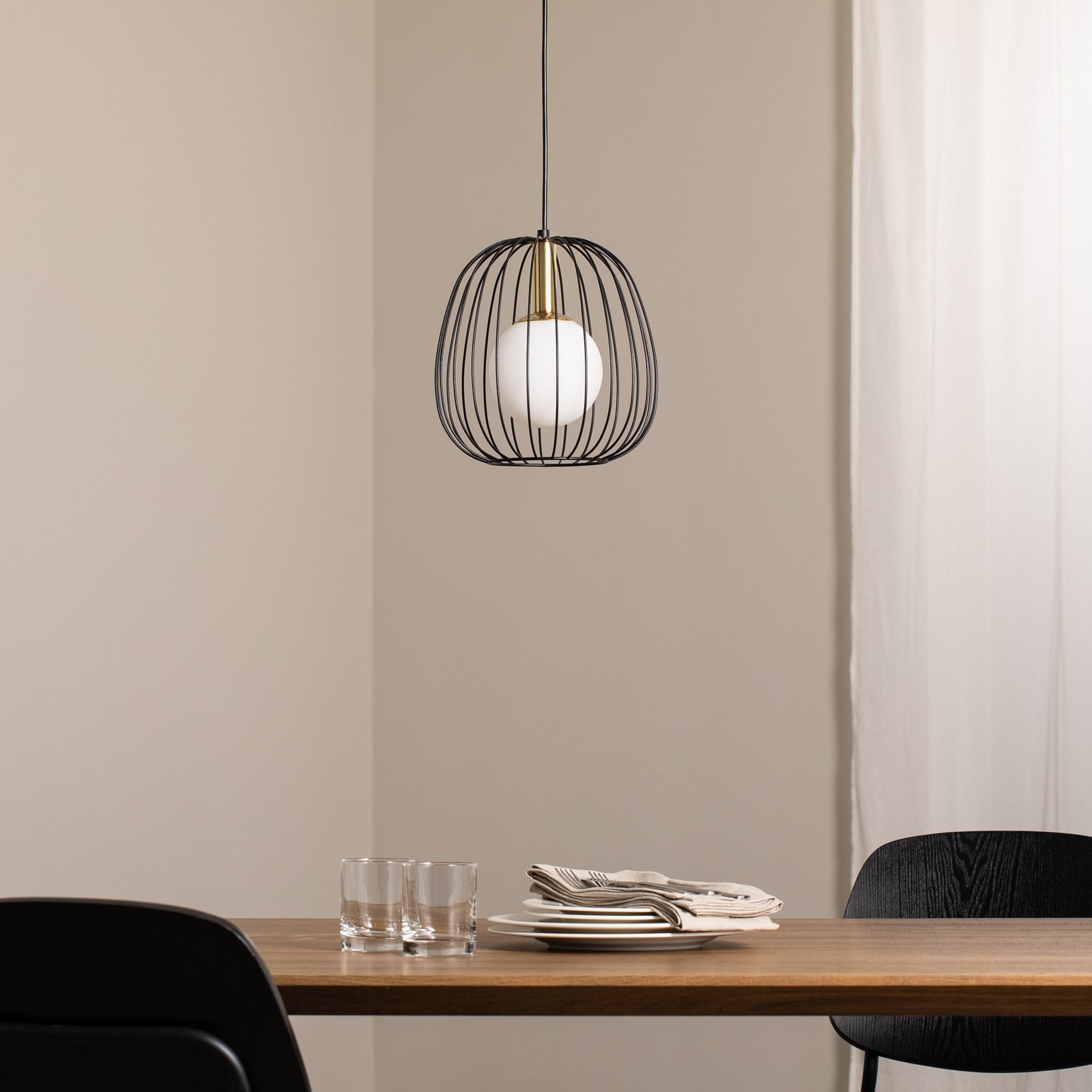 Hängeleuchte Bell S, Ø 24 cm, 1-flammig, schwarz/gold/weiß
