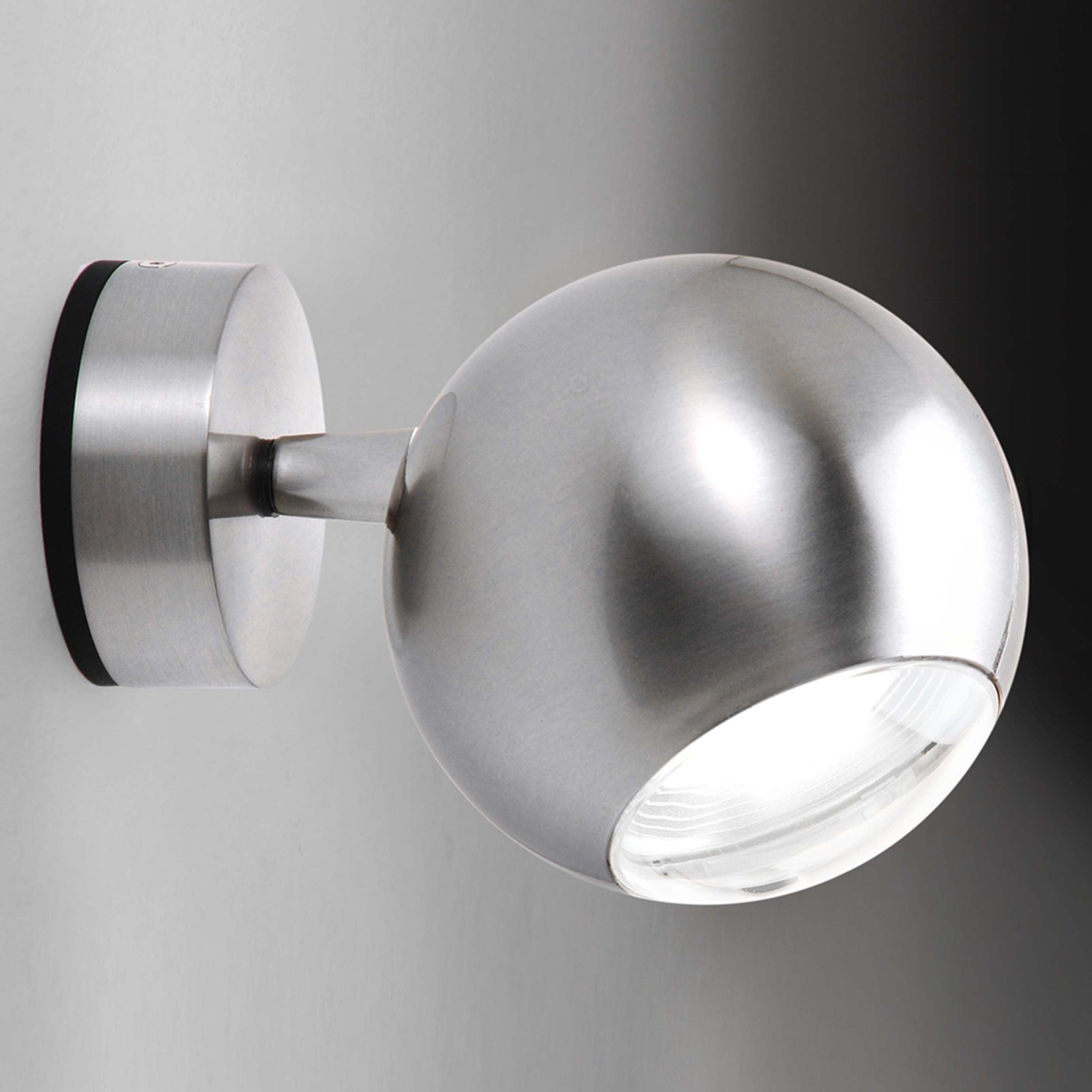 Milan Bo-La wall spotlight, round mount, nickel, for Living / Dining Room, aluminium, 11 W, energy efficiency: A