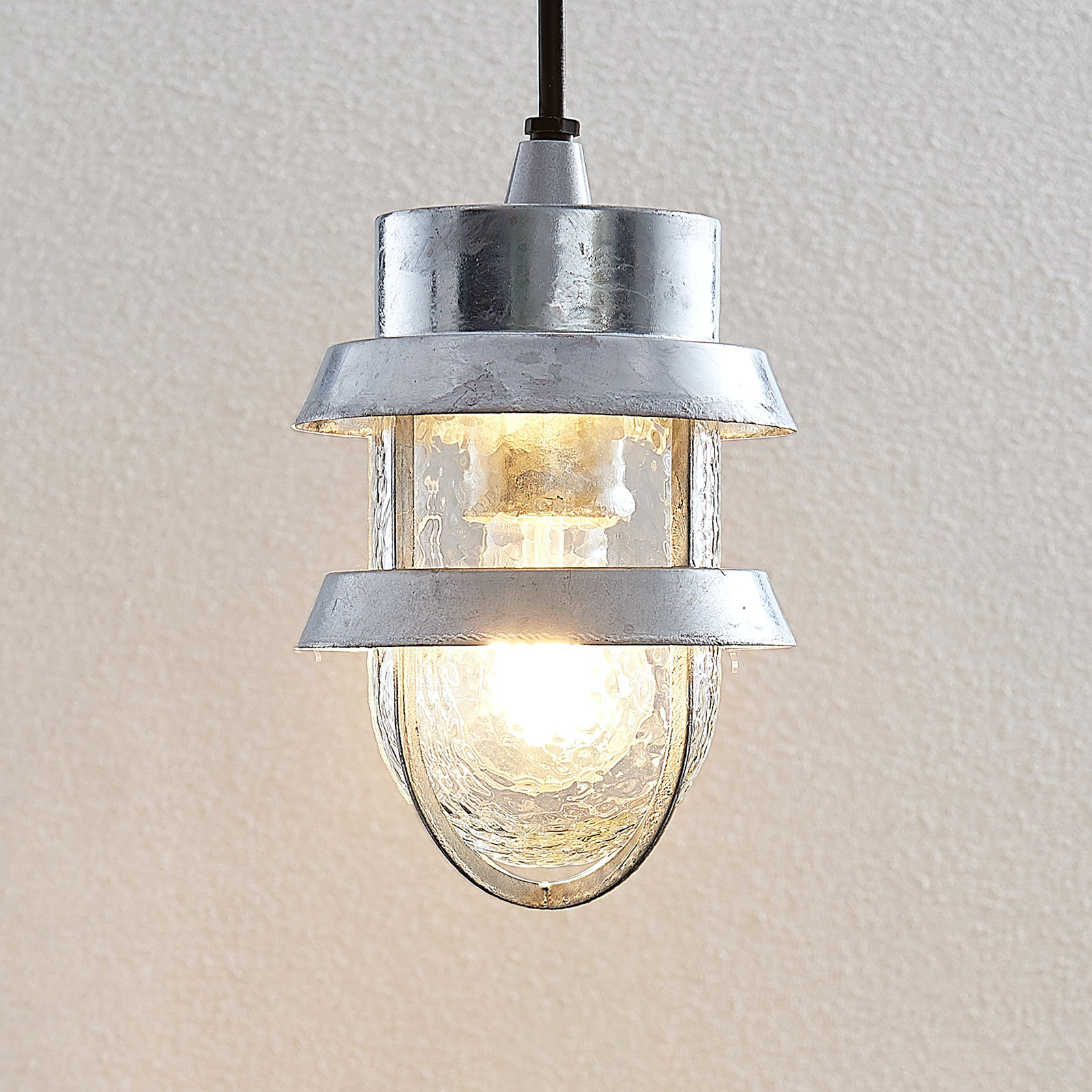Lindby Alvaro outdoor hanging light in silver, steel, aluminium, glass, E27, 60 W, energy efficiency: A++, H: 18.8 cm