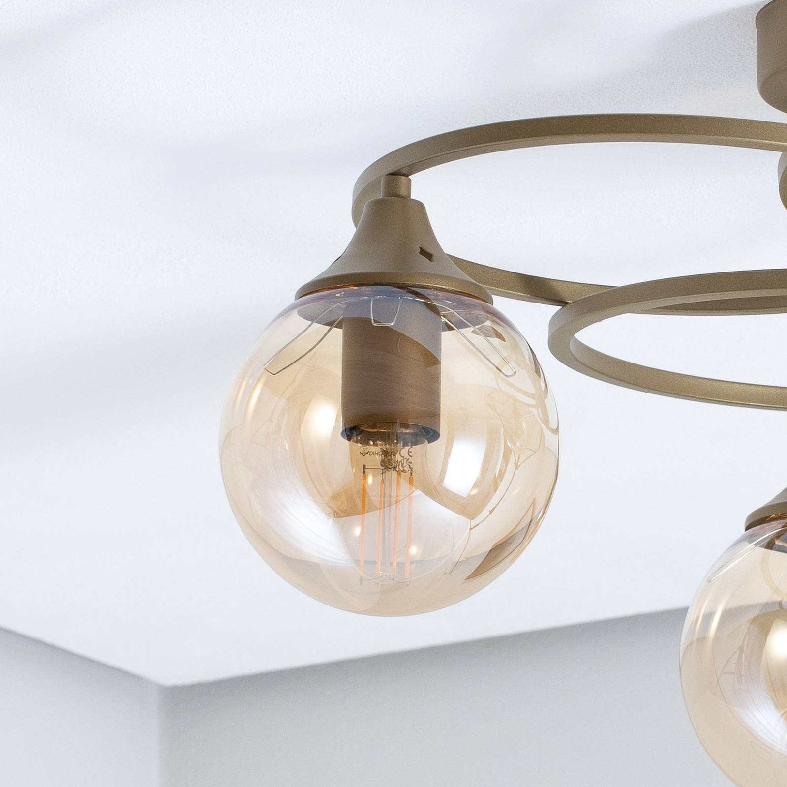 Lampa sufitowa Binah bursztyn/antyczne złoto 3-punktowa Ø 60 cm szkło/metal