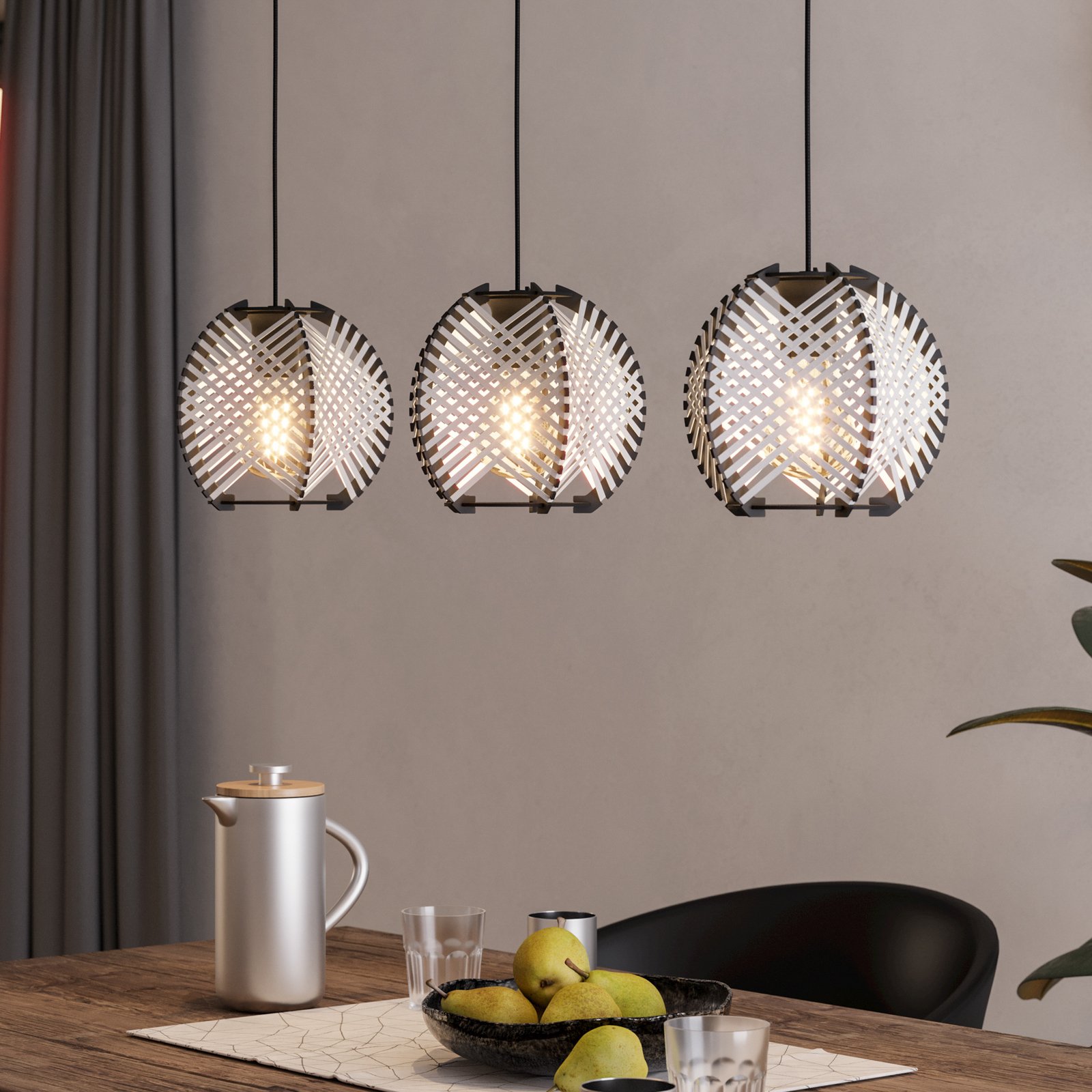 Hanglamp Waverton, zwart/wit, lengte 92 cm, staal/stof