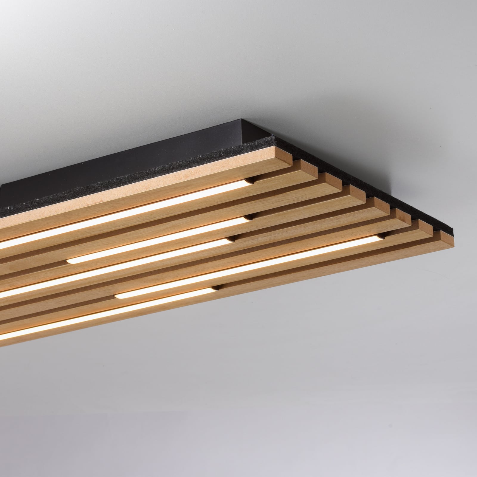 LED plafondlamp Akustik, 80 x 30 cm, naturel hout, metaal