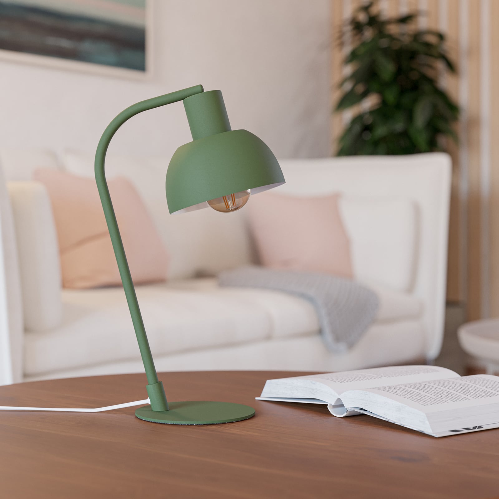 Stolová lampa Cazalilla, zelená, kovová, E27, výška 41,3 cm
