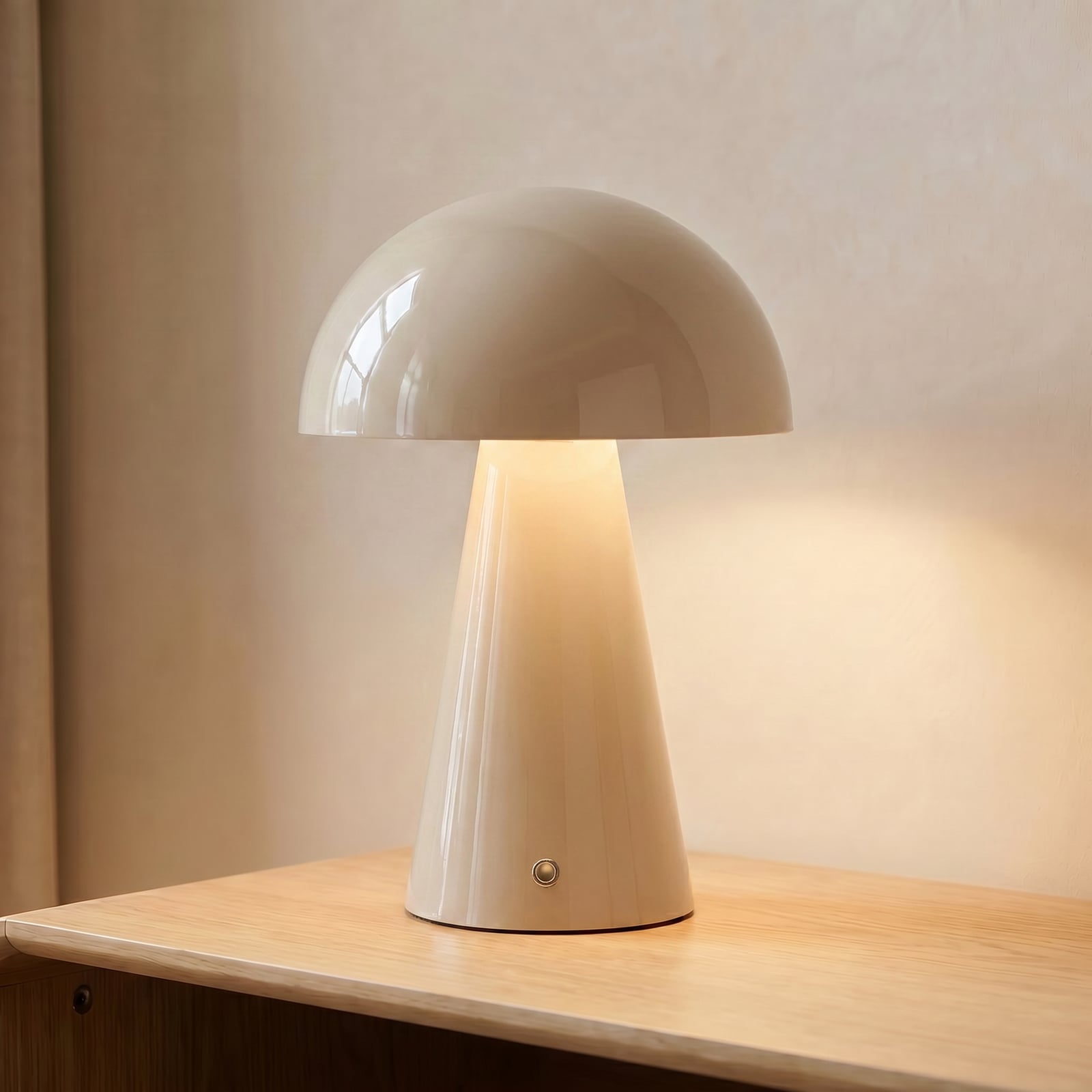 Akumulatorowa lampa stołowa LED Nevijo, beżowa, Ø20 cm, USB, ściemniana