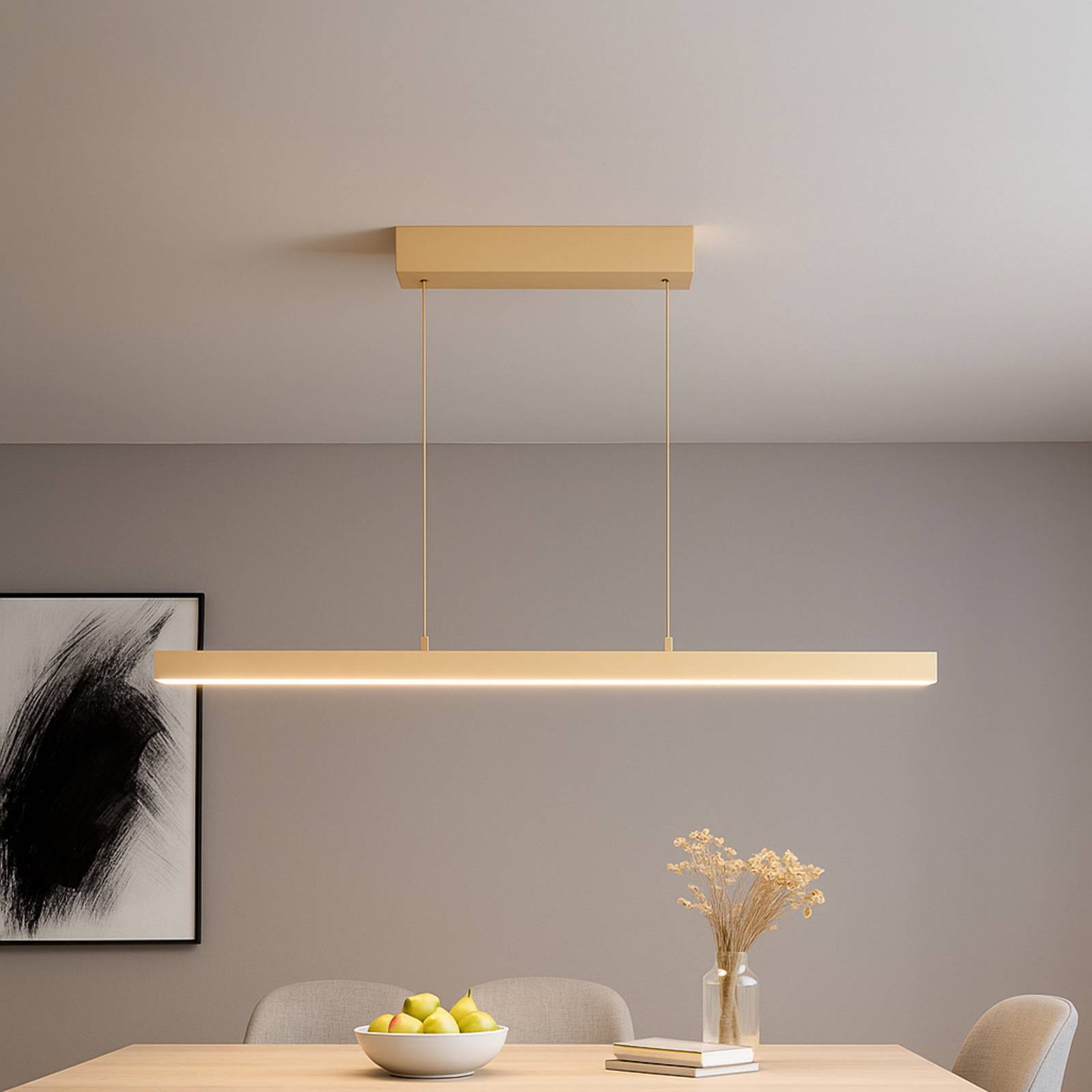 LED-Hängelampe Vayana, Länge 114 cm, sandfarben, Metall, CCT günstig online kaufen