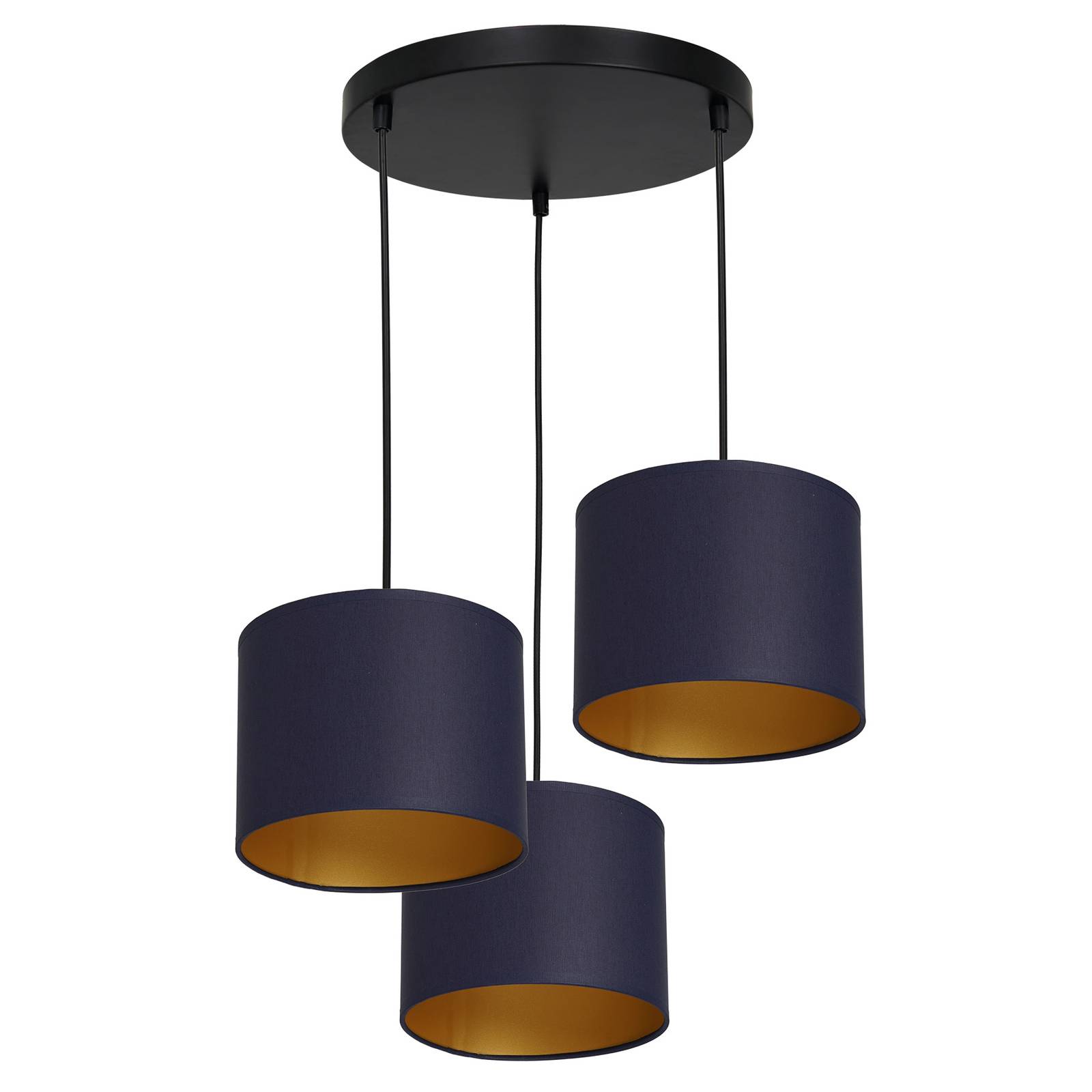 Suspension Soho cylindrique 3 lampes bleu/doré