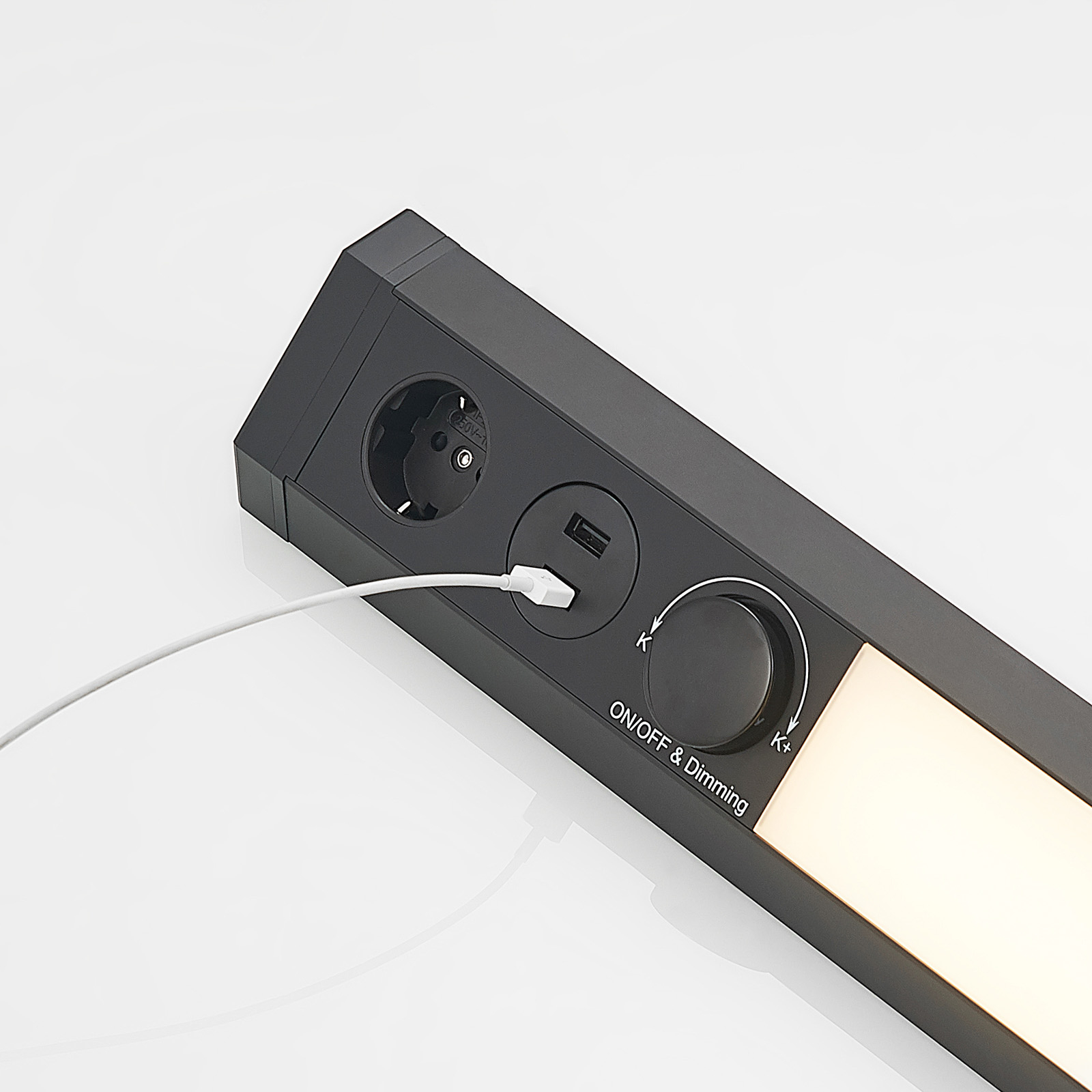 Arcchio Turim oprawa podszafkowa, CCT, USB, czarna