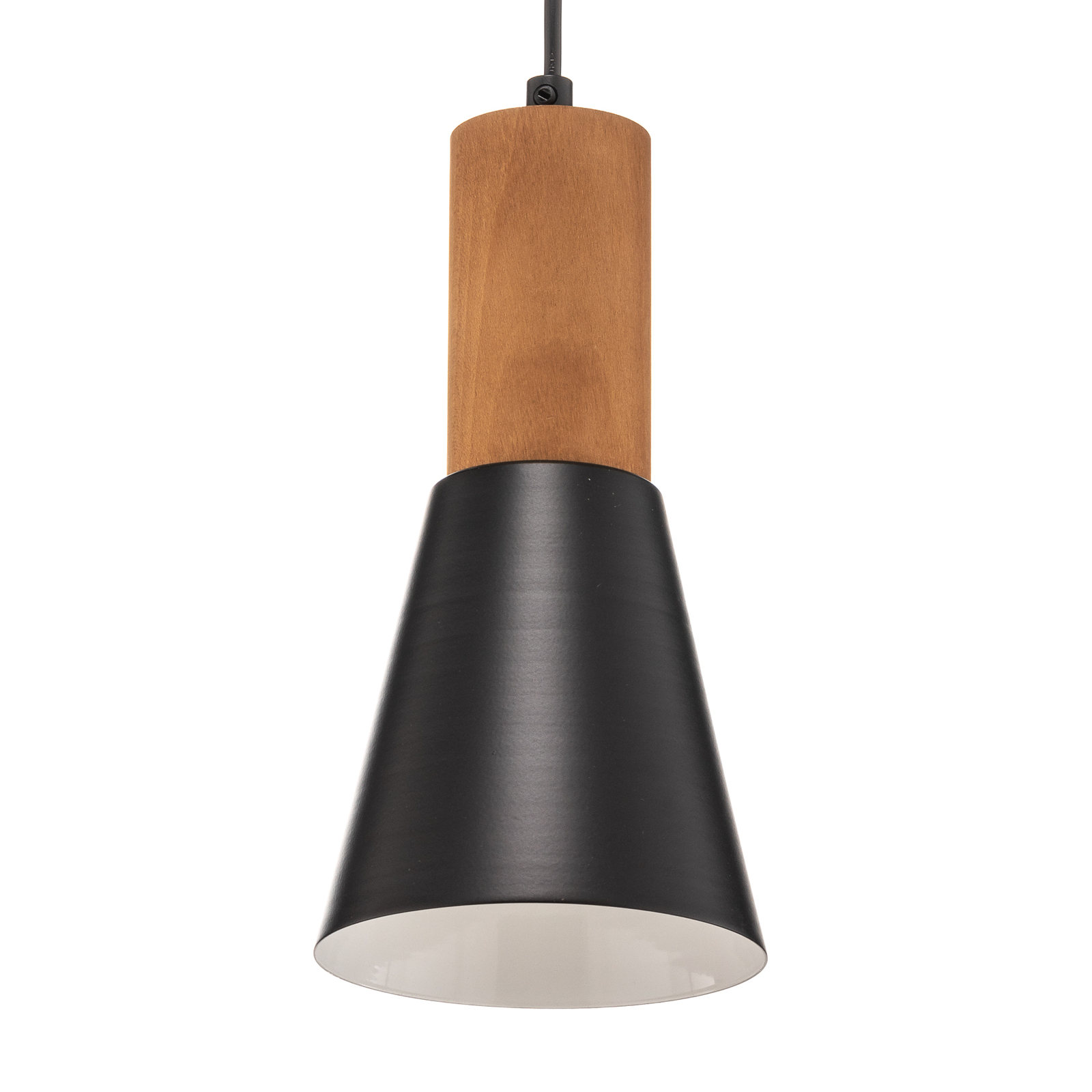 Esma pendant light, black, wood detail, 1-bulb