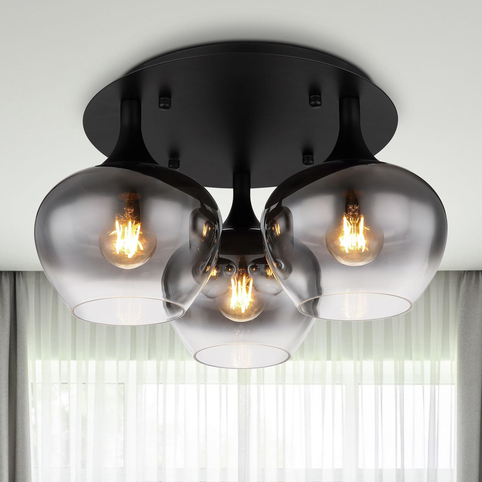 Maxy ceiling light, smoke grey, Ø 45 cm, 3-bulb, glass