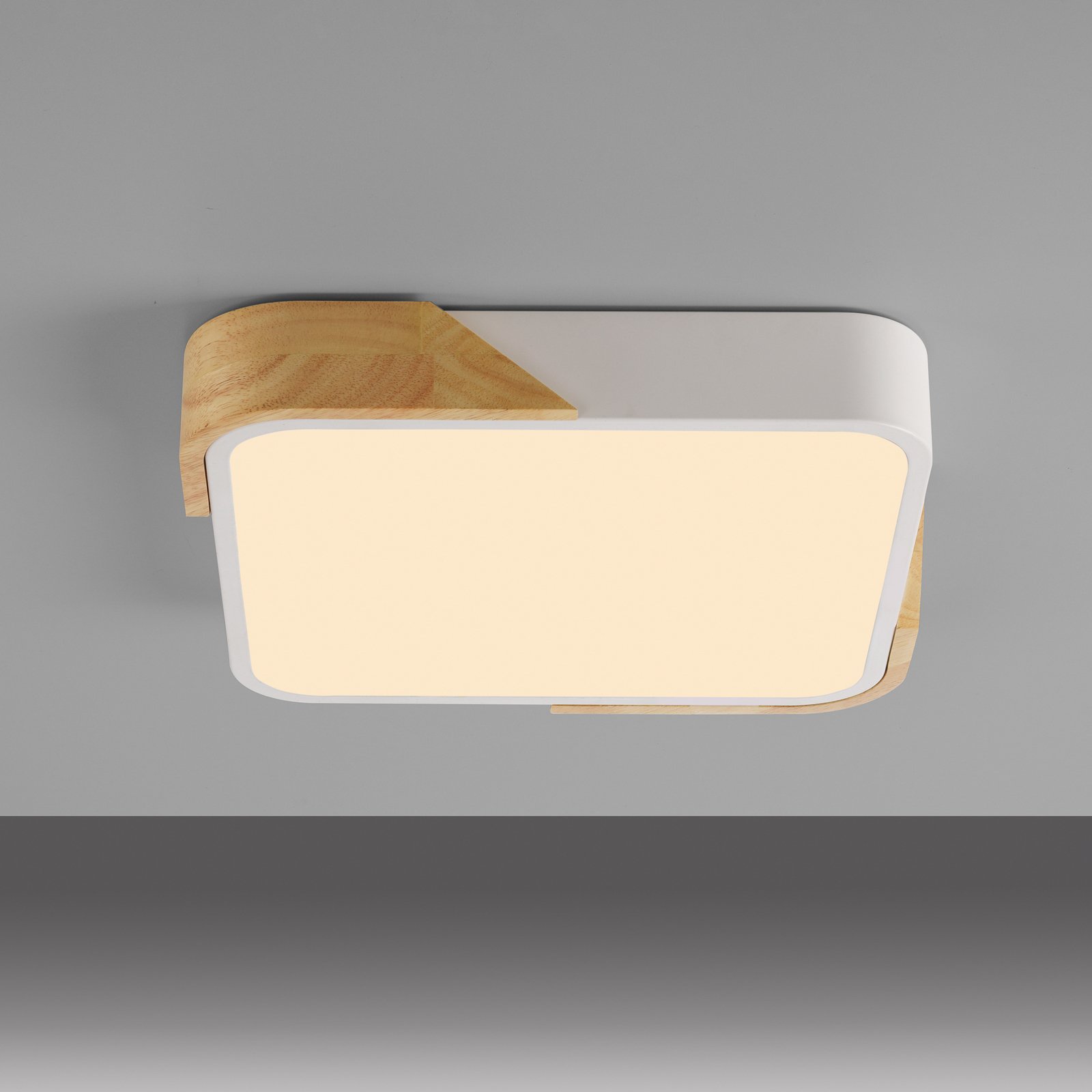 JUST LIGHT. Plafonnier LED Bila, blanc, 32x32 cm, bois