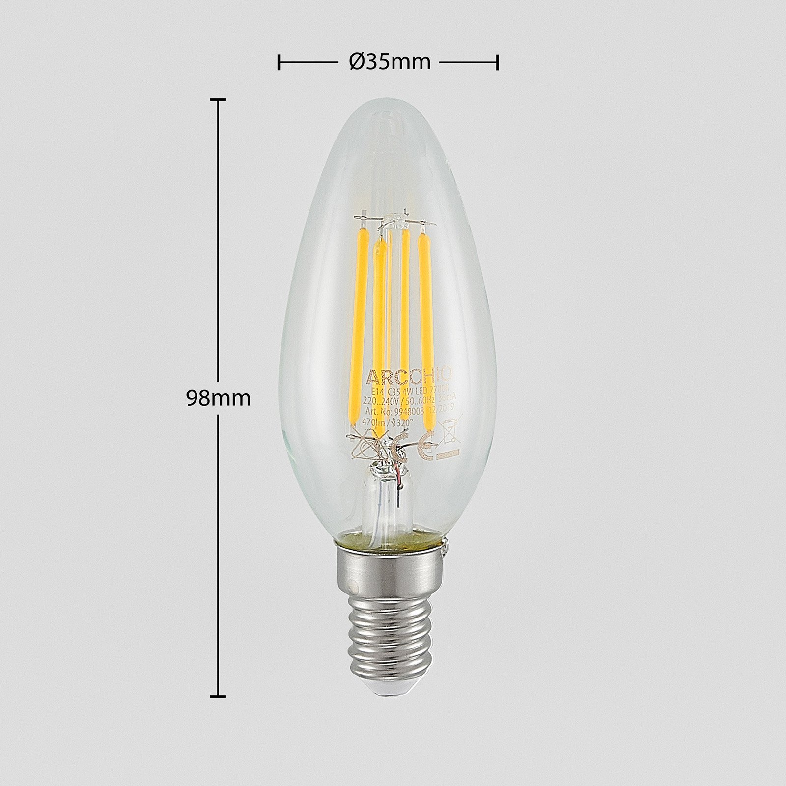 Bombilla LED E14 filamento 4W 2.700K atenuador