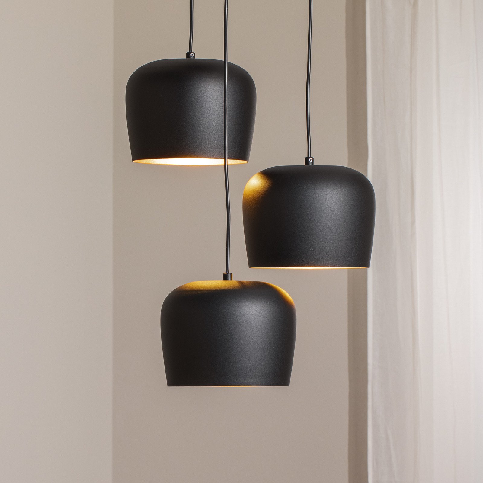 Opviq Lampă suspendată Berceste N-1413 negru metal 3 becuri rotundă - Camera de zi / sufragerie