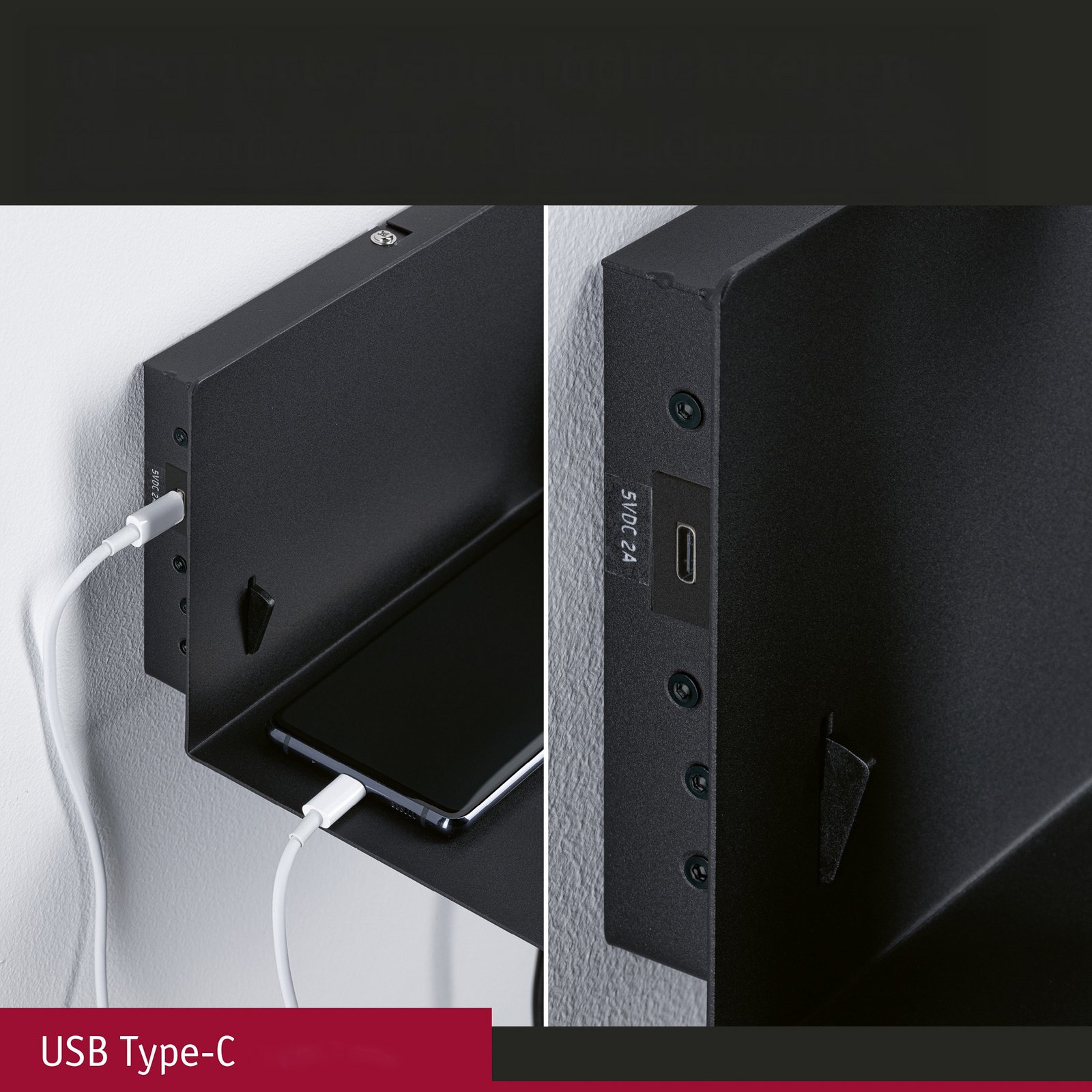 Aplică de perete Paulmann Devara, negru 40 cm E27 Port USB Aplică de perete Paulmann Devara, negru 40 cm E27 Port USB