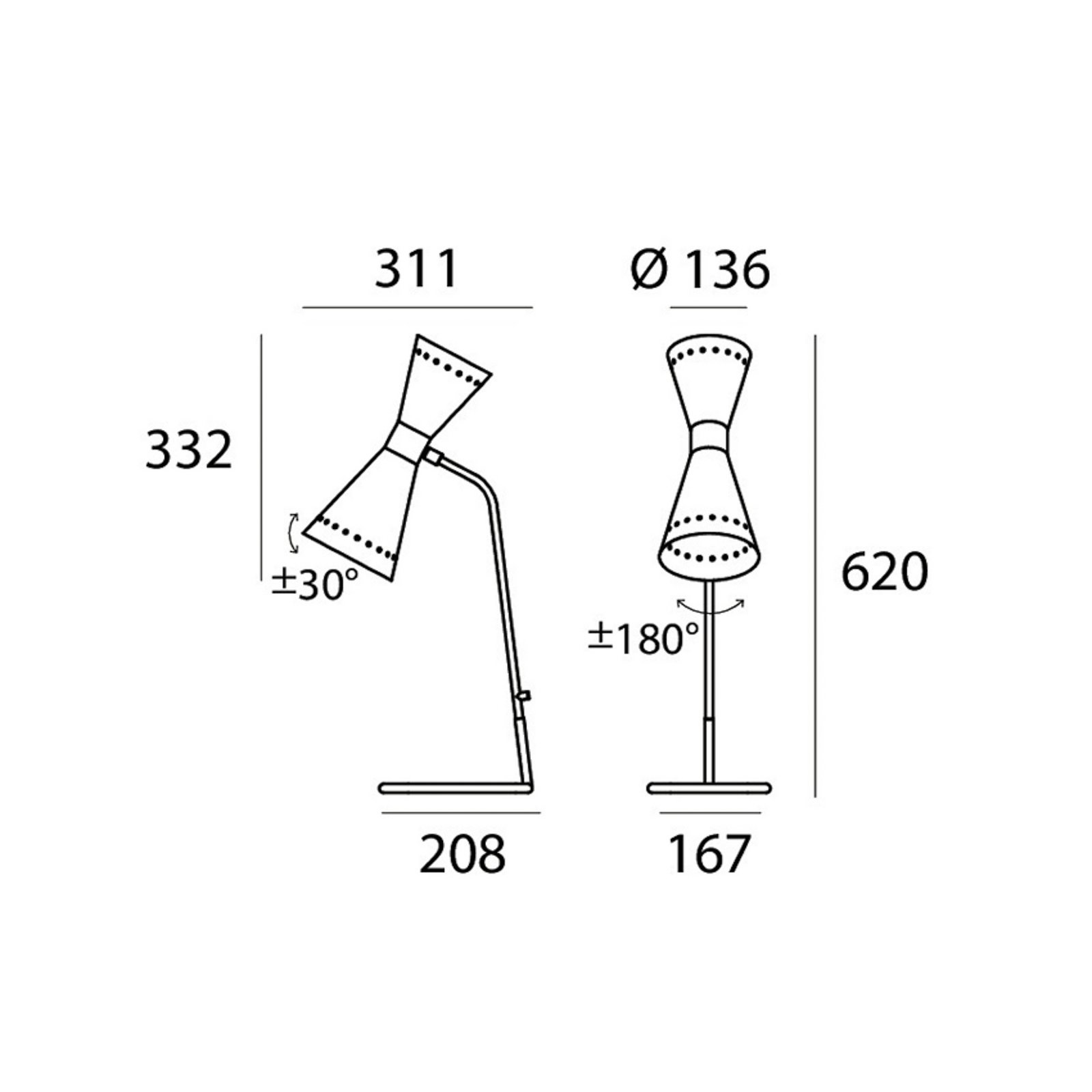 Megafono Tischlampe elfenbeinfarben, 62cm, Metall - Stilnovo Megafono Tischlampe elfenbeinfarben, 62cm, Metall - Stilnovo