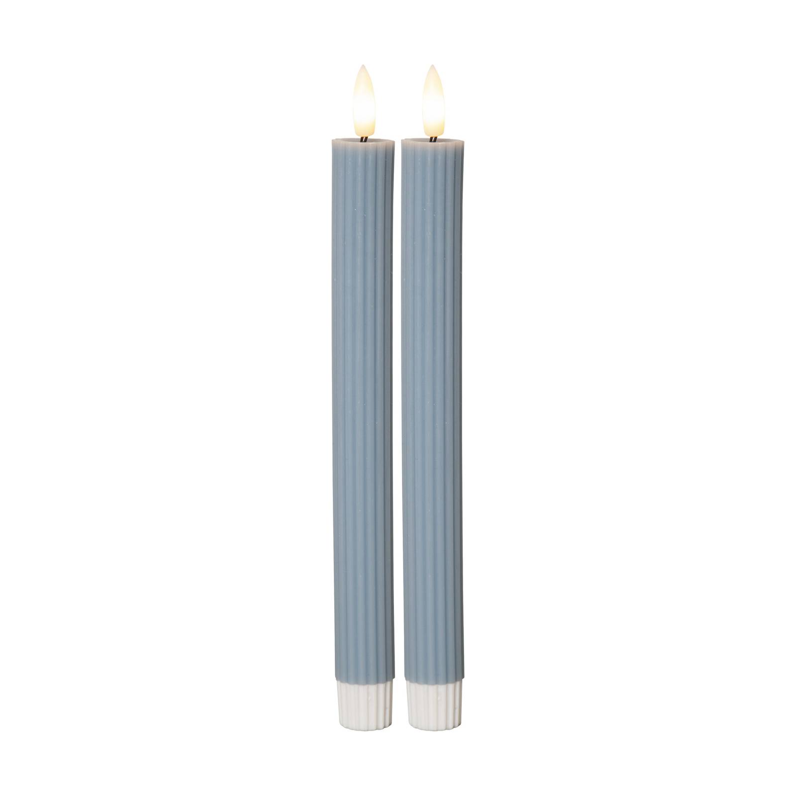 LED-Kerze Flamme Stripe, blau, 25 cm, Wachs Batterie 2er-Set