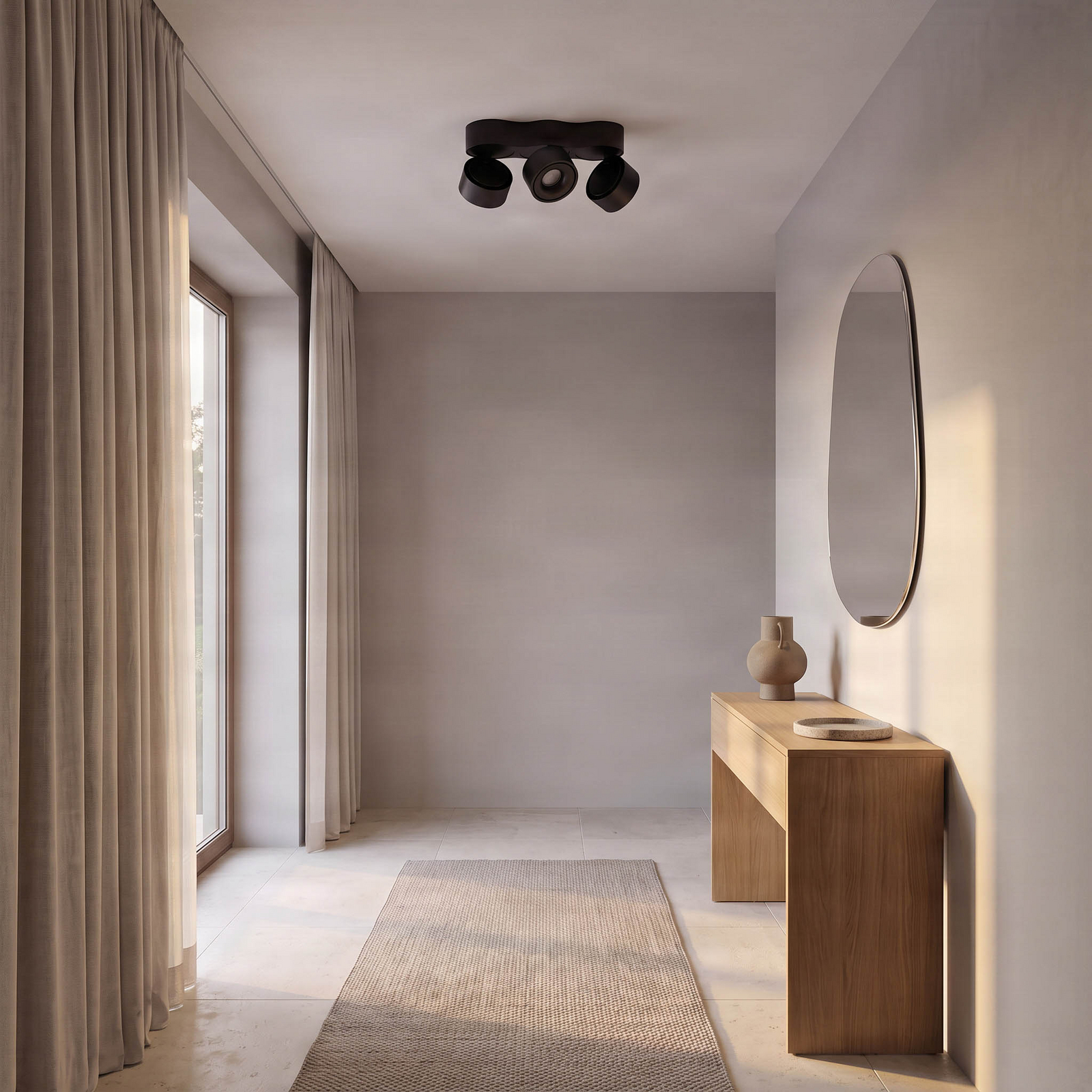 Arcchio LED plafondlamp Rotari, lenzen, 3-lamps, zwart