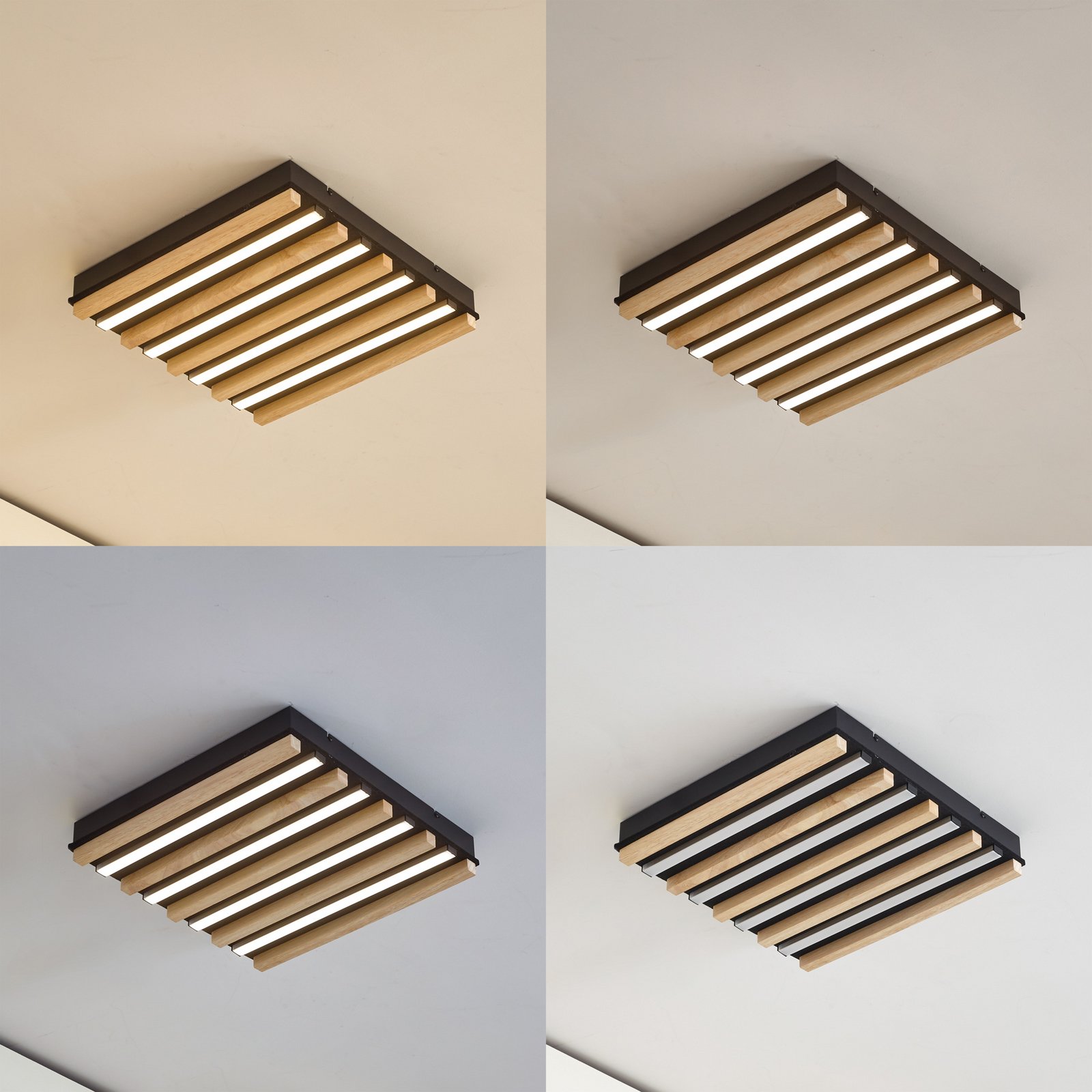 Lindby LED-Deckenleuchte Firka, weiß, Holz, 42cm, CCT, dim.