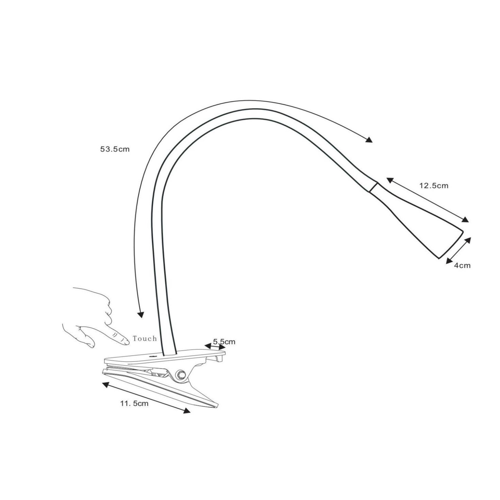 Lampe à pince LED Zozy, noir, 3-StepDim, bras flexible