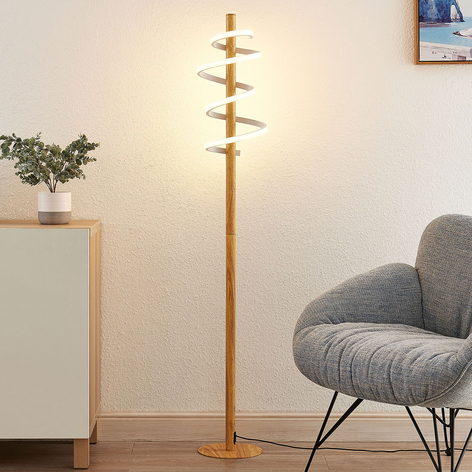Lucande Milora lampadaire LED, chêne clair