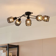 Lindby Eudoria plafón 5 luces negro/oro