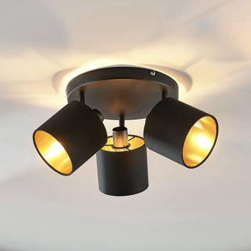 Stoff- taklampe Vasilia i svart-gull, 3 lyskilder