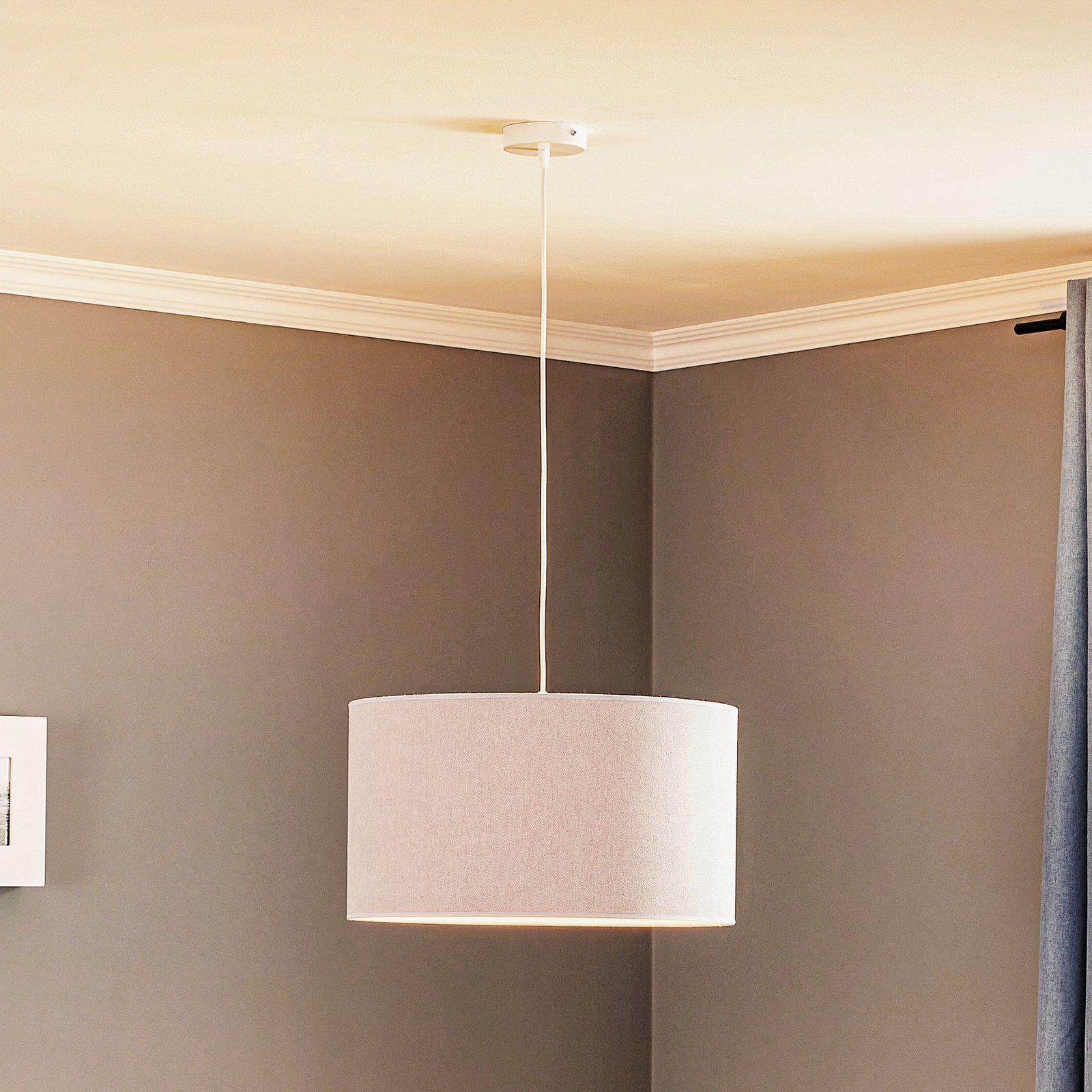 Duolla Lampă suspendată Bristol model țesut gri - Camera de zi / sufragerie - gri alb mat - Țesătură / Textil