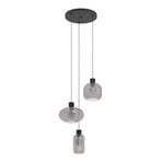 Hängelampe Dasmina, 3-flammig, rauchgrau/schwarz, Glas, E27