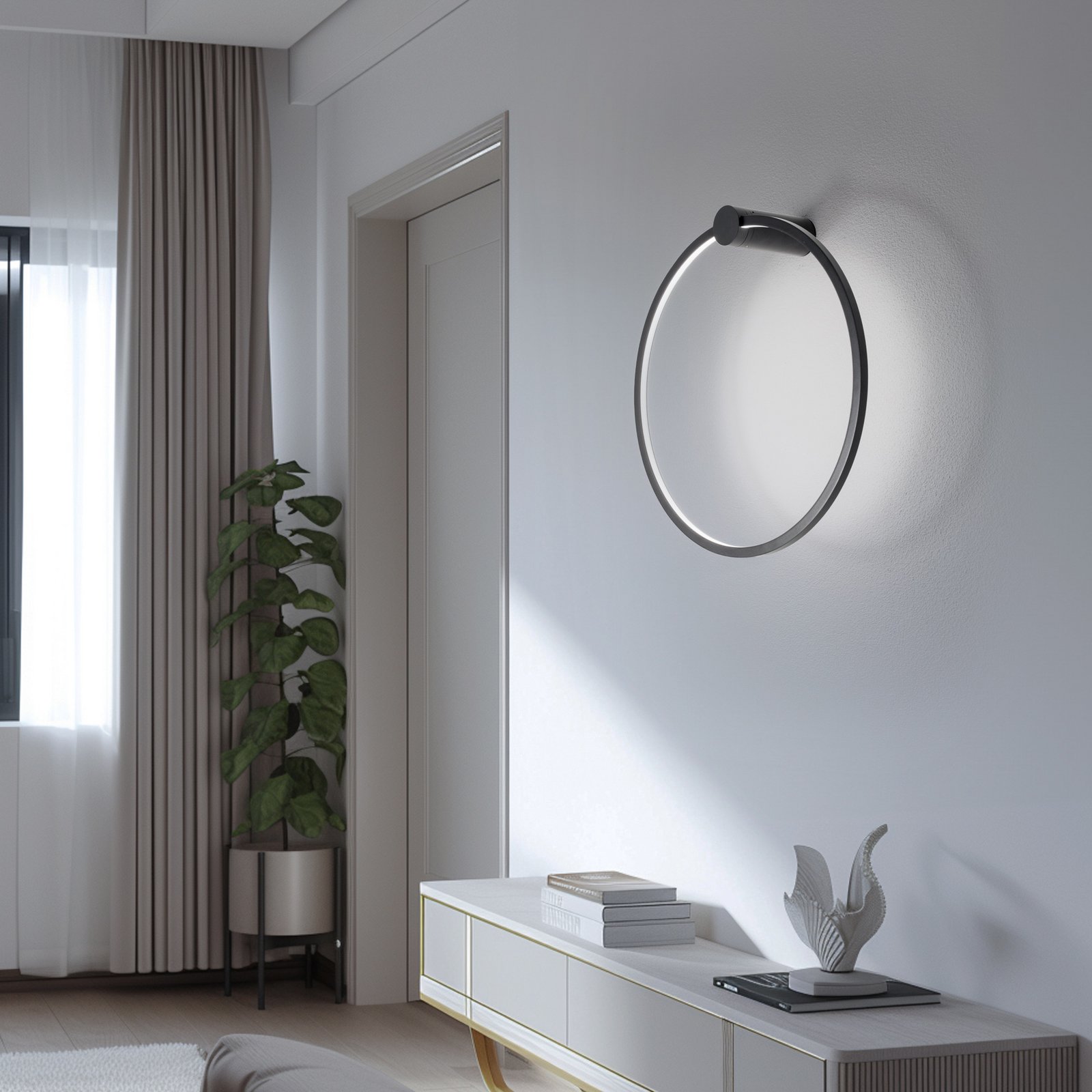 LED-Wandleuchte Saturno, schwarz, Ø 50 cm, Metall, 4.000 K