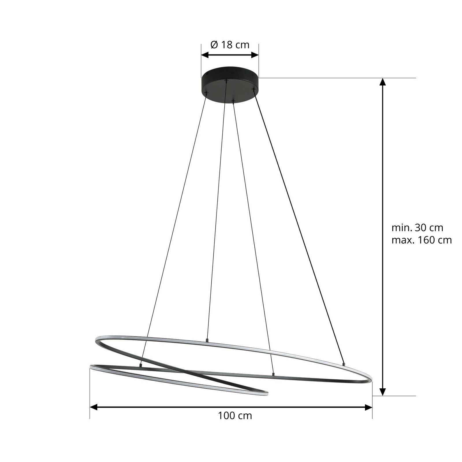 Lucande LED-hänglampa Gavril, 100 cm, svart, dimbar
