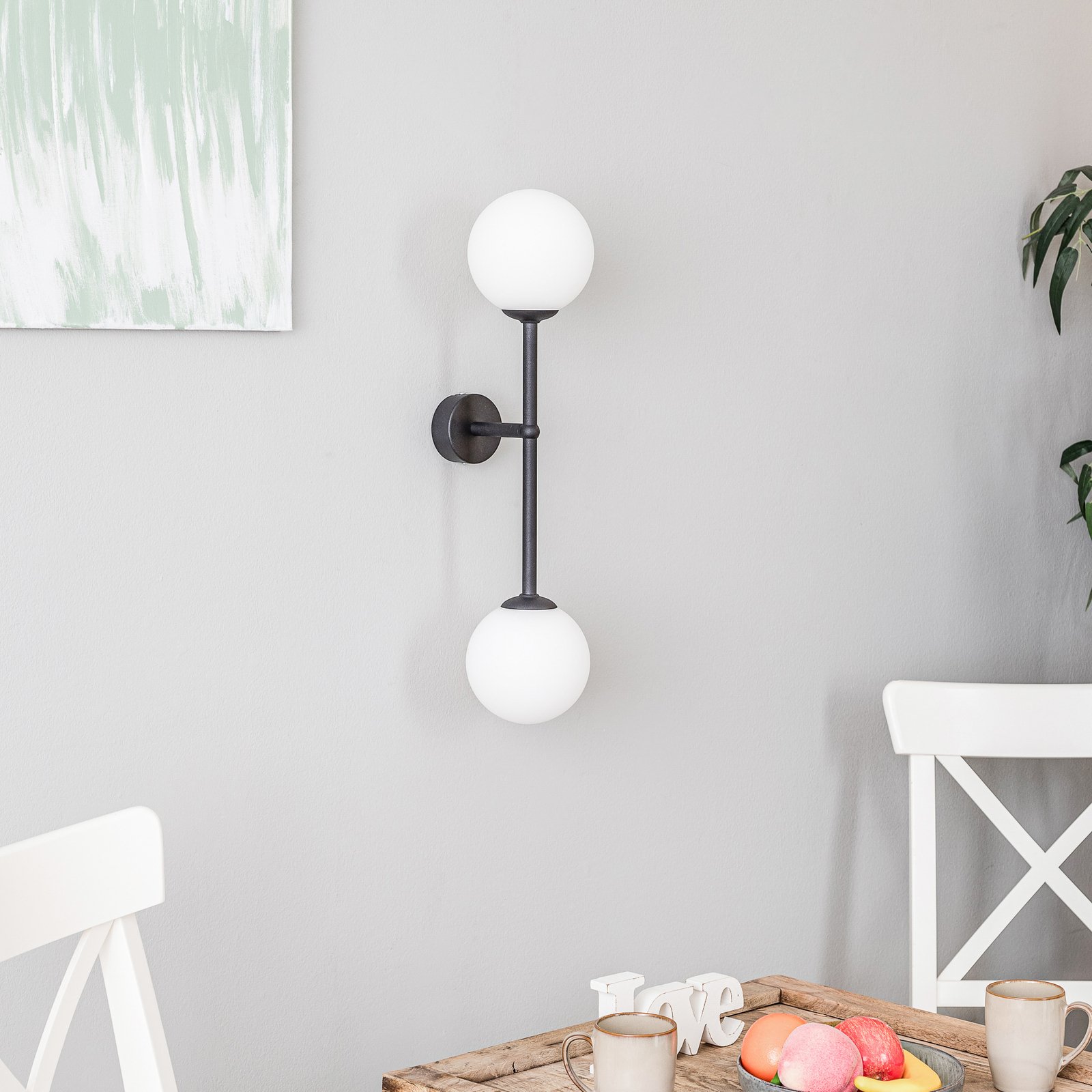 Alison wall light, 2-bulb, black/white, 60cm