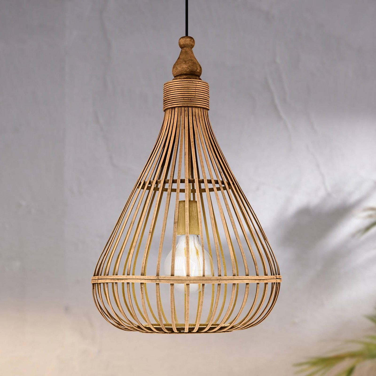 Lampa wisząca Amsfield z bambusa, kształt gruszki
