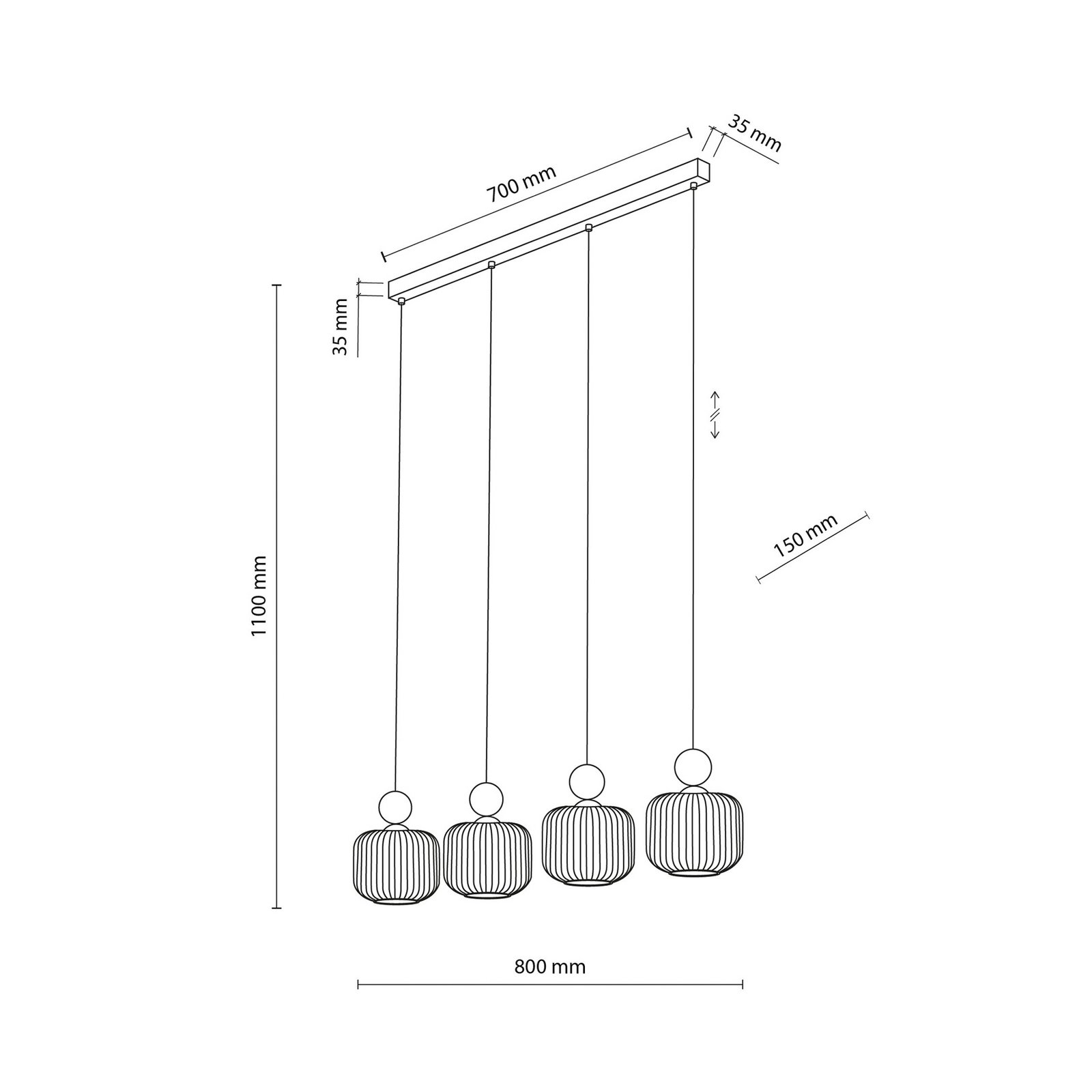 Obesna svetilka Ballo, 4-žarčasta, bež, steklo, dolžina 80 cm