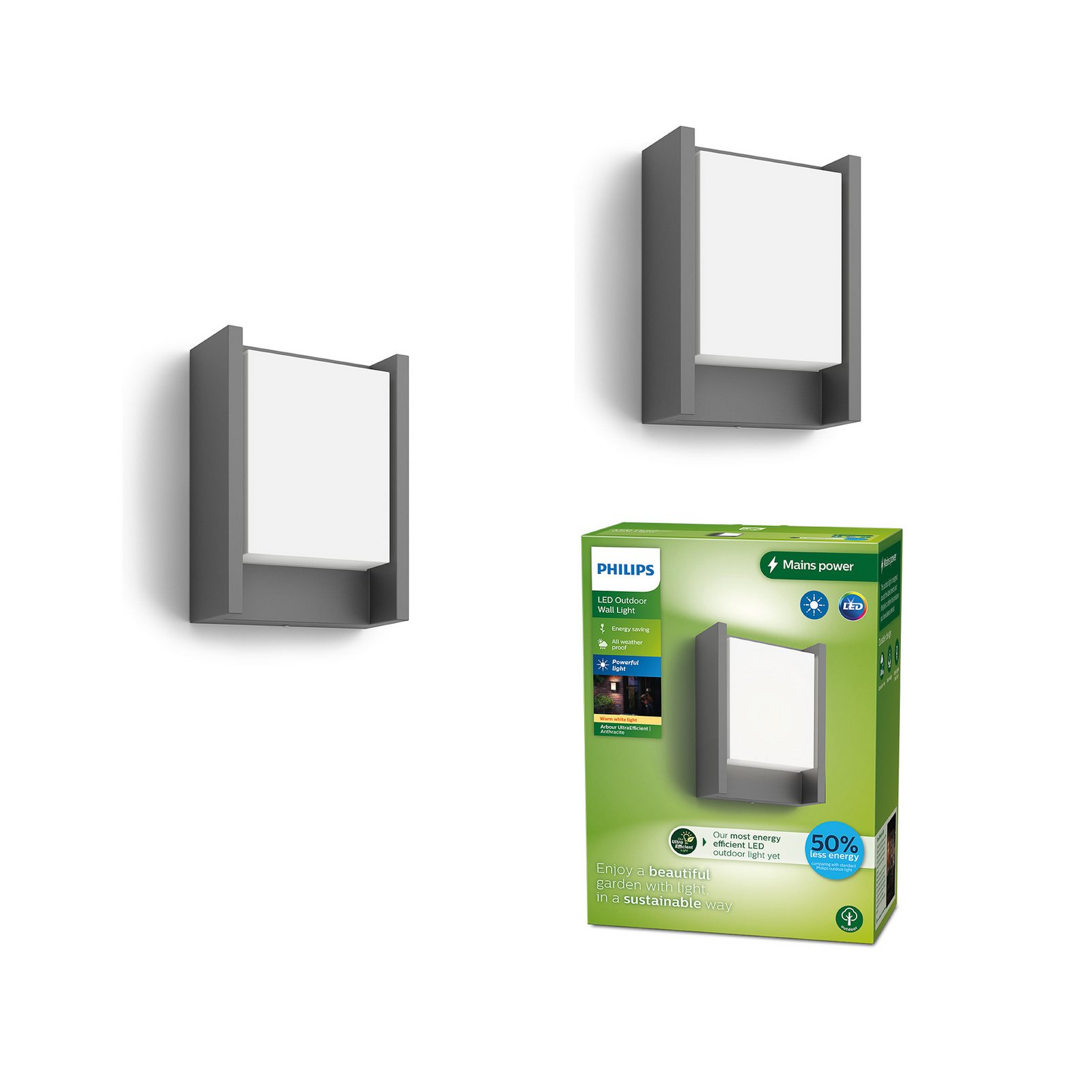 Philips LED лампа за външна стена Arbour UE, комплект от 2 броя, 2700 K