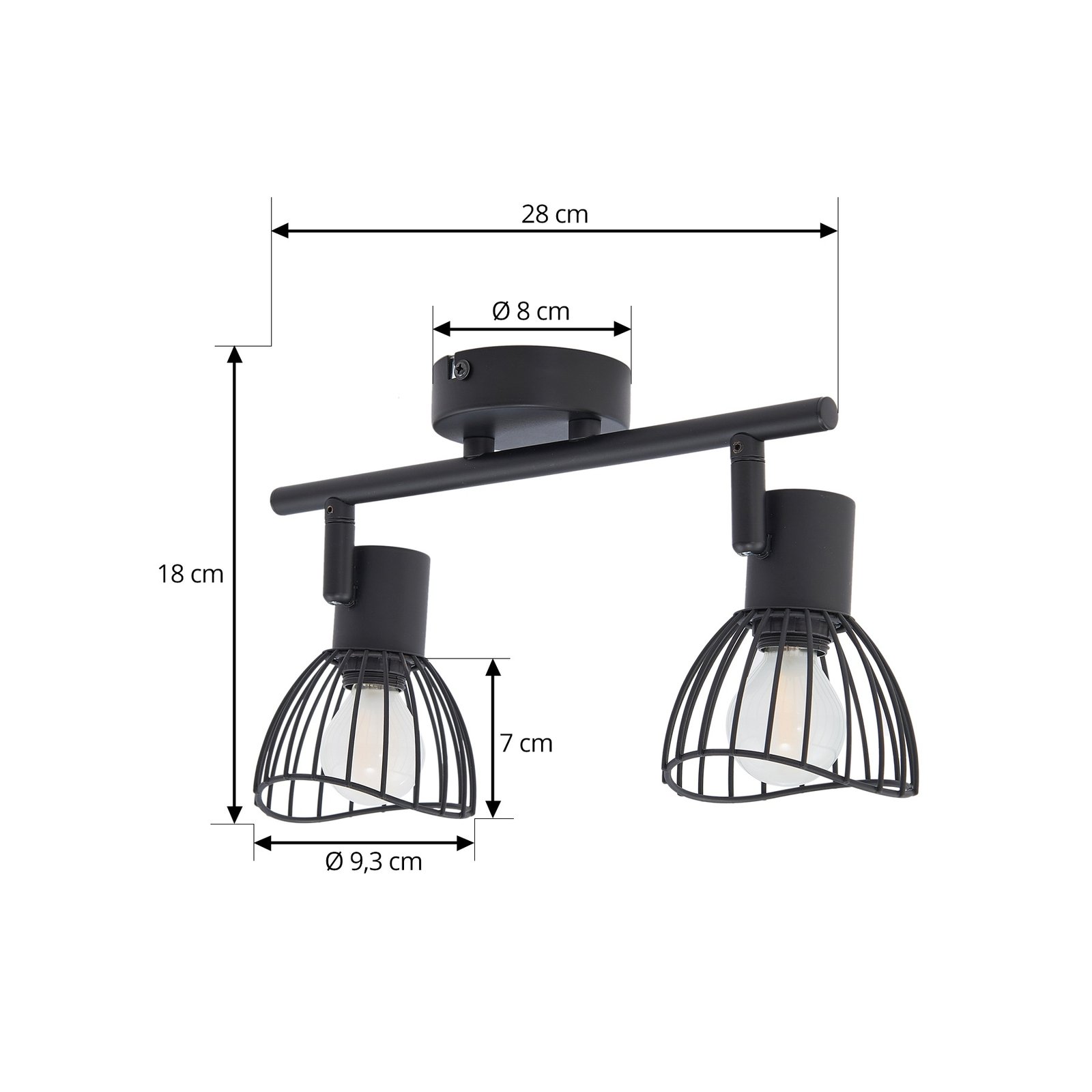 Lindby plafonnier Piena, noir, à 2 lampes, métal, 39cm