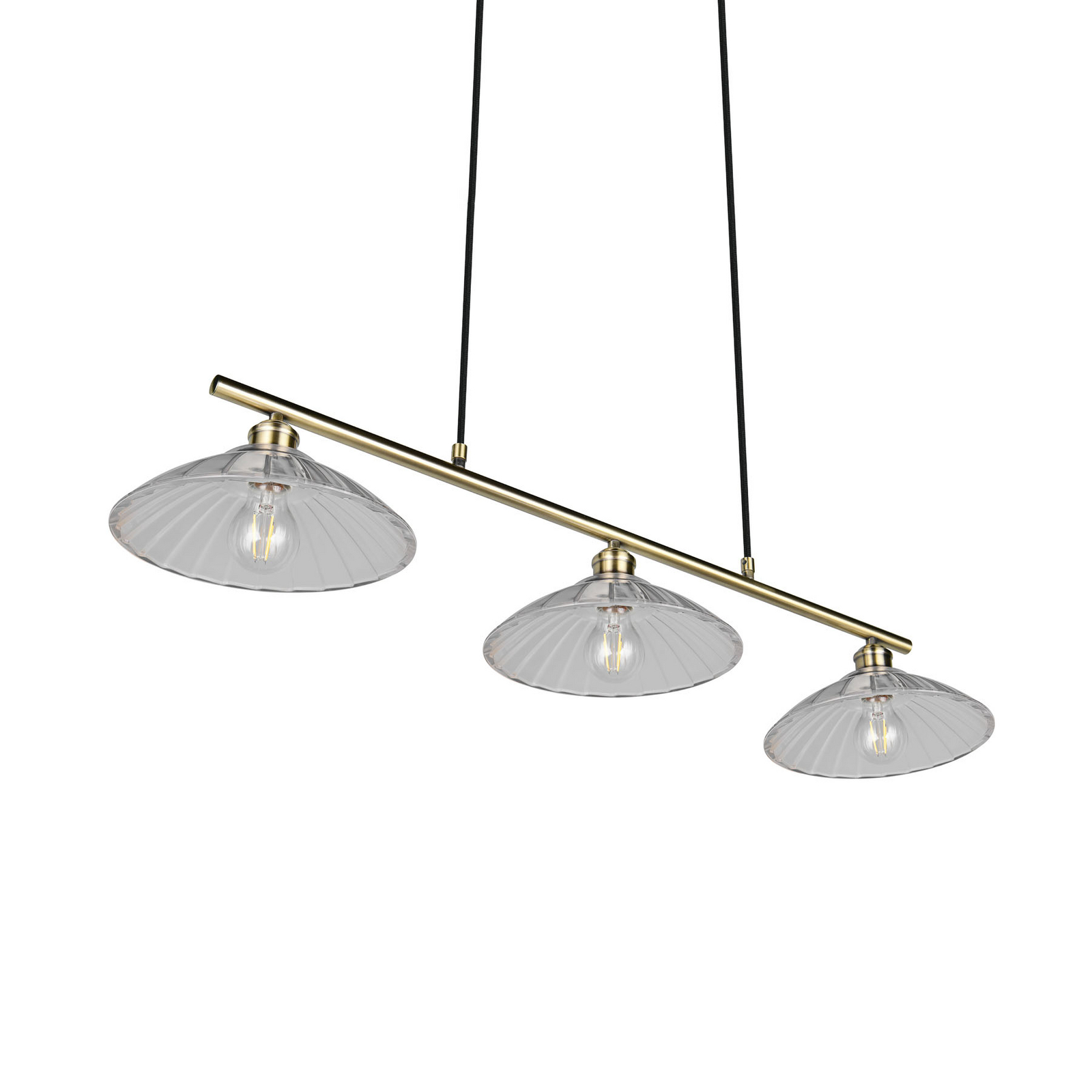 Висяща лампа Eluna, прозрачна/старинна месинг, 100 см стъкло/метал 3-крилна.