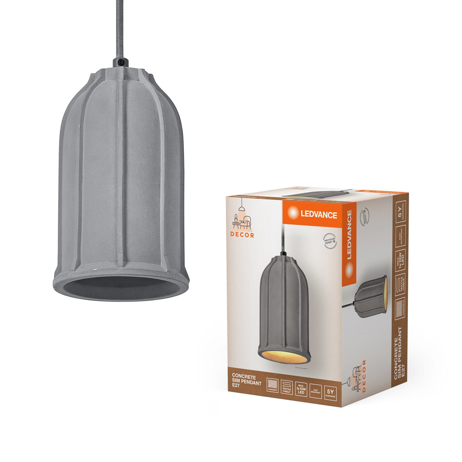 LEDVANCE Concrete Sim pendant light, concrete, dark grey