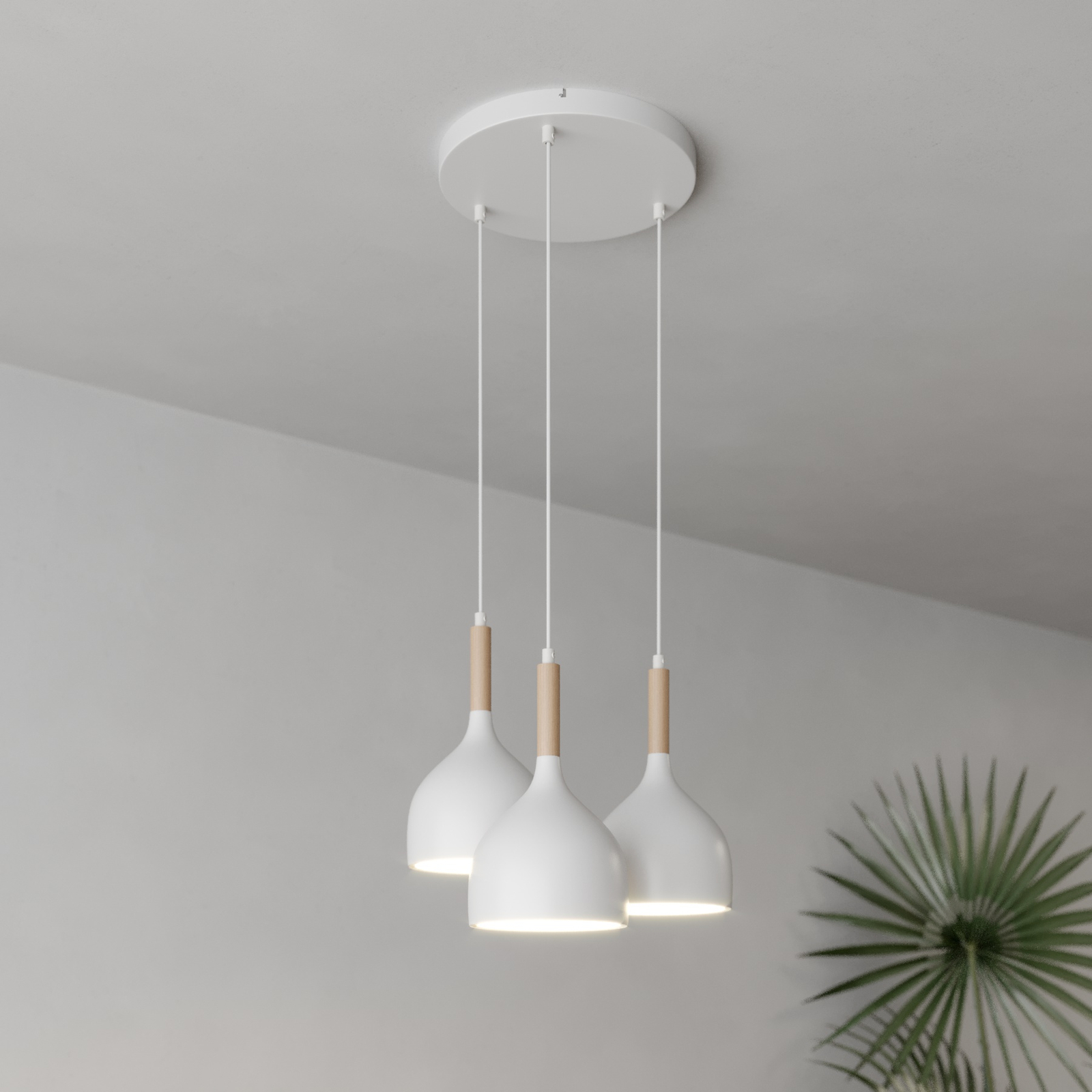 Hanglamp Noak 3-lamps rond wit/hout natuur