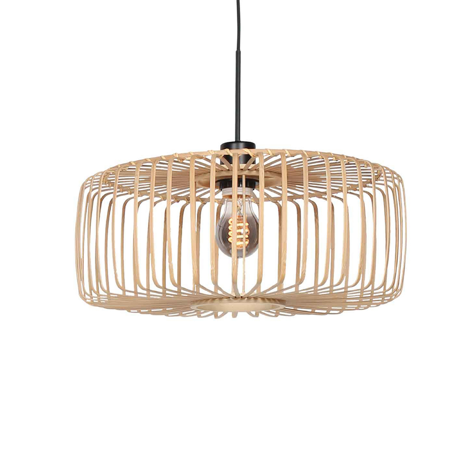 Hanglamp Sparkled Light, zwart/natuurlijk bamboe, Ø 60 cm