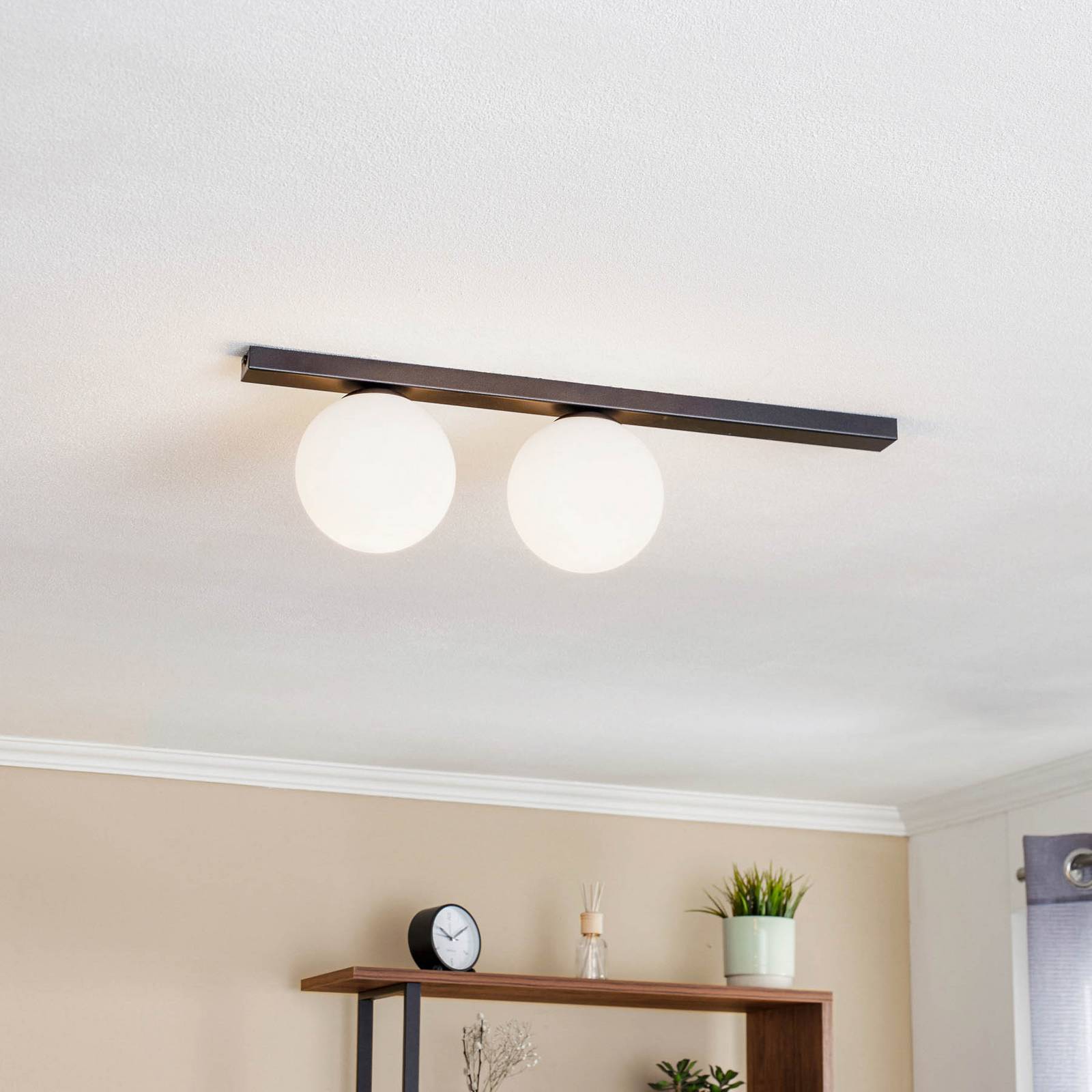 Lampa sufitowa Fit, czarna/opalowa, 2-punktowa