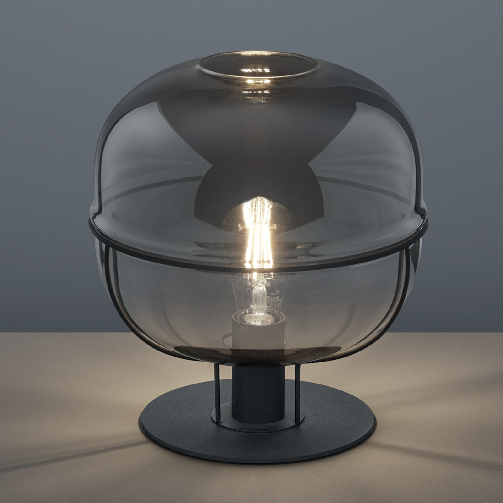 Lámpara de mesa Lorena con pantalla de cristal, negro mate
