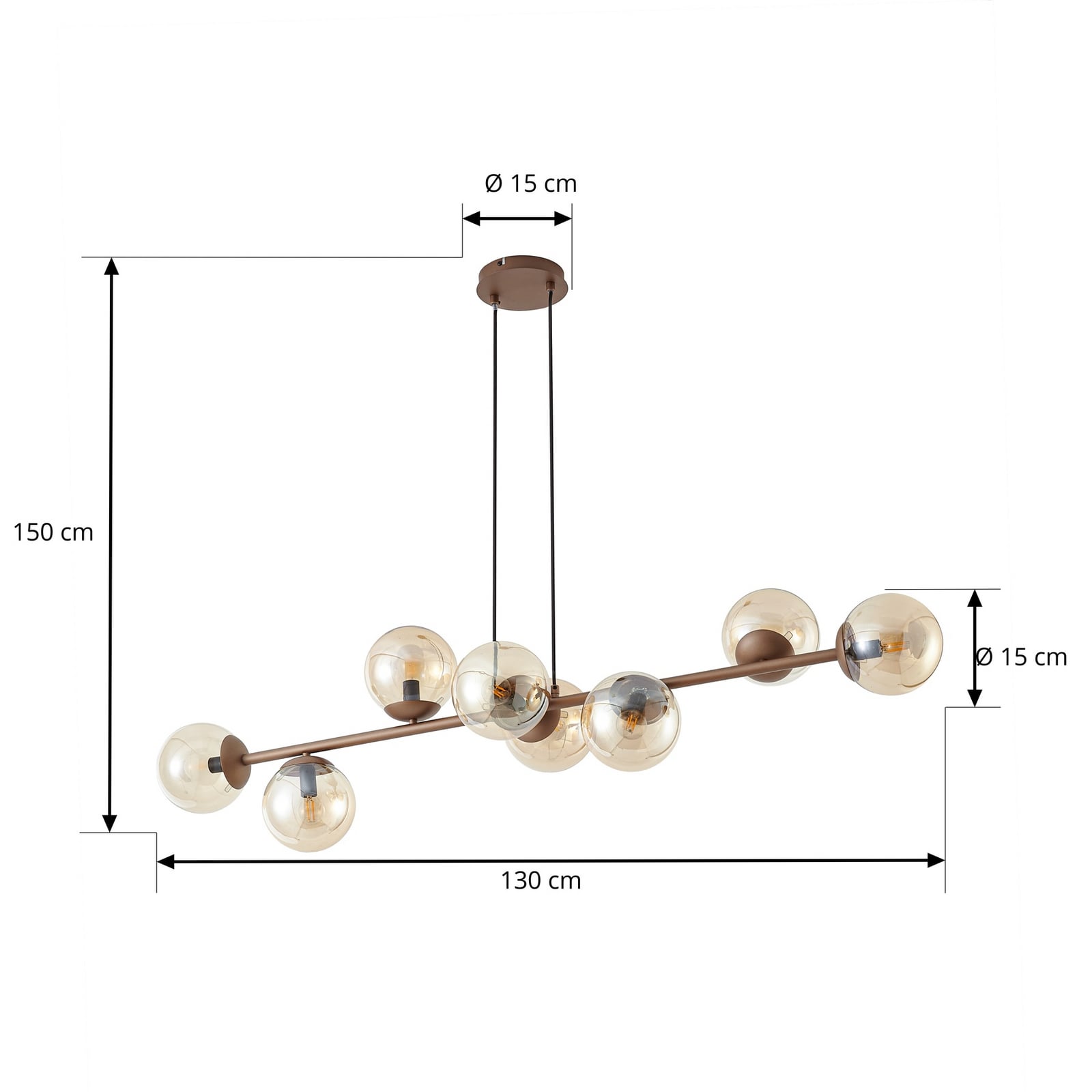 Lindby Isamer pendant light, coffee brown/amber, length 130 cm Lindby Isamer pendant light, coffee brown/amber, length 130 cm
