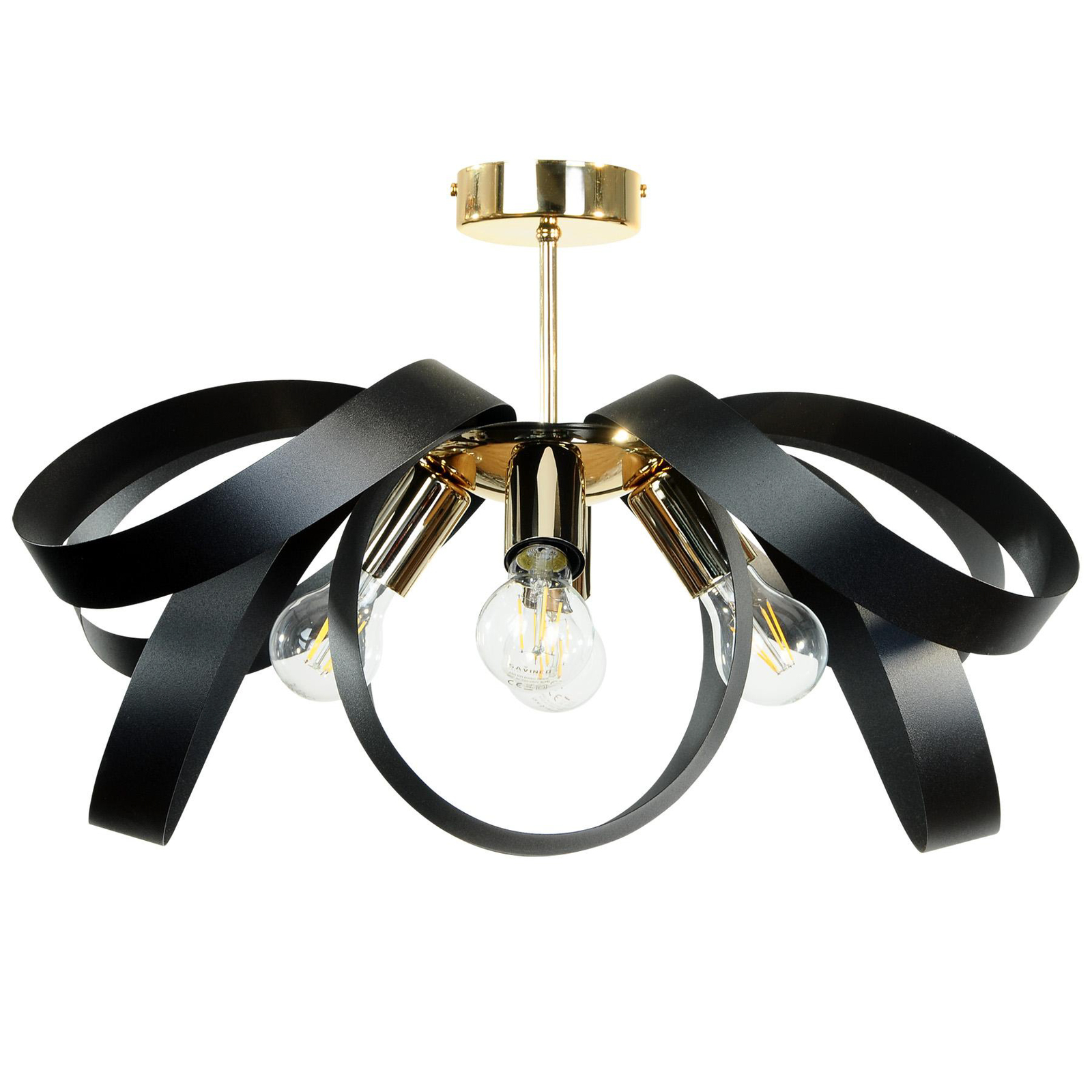 Euluna Petla plafondlamp, zwart/goud, metaal, Ø 65 cm