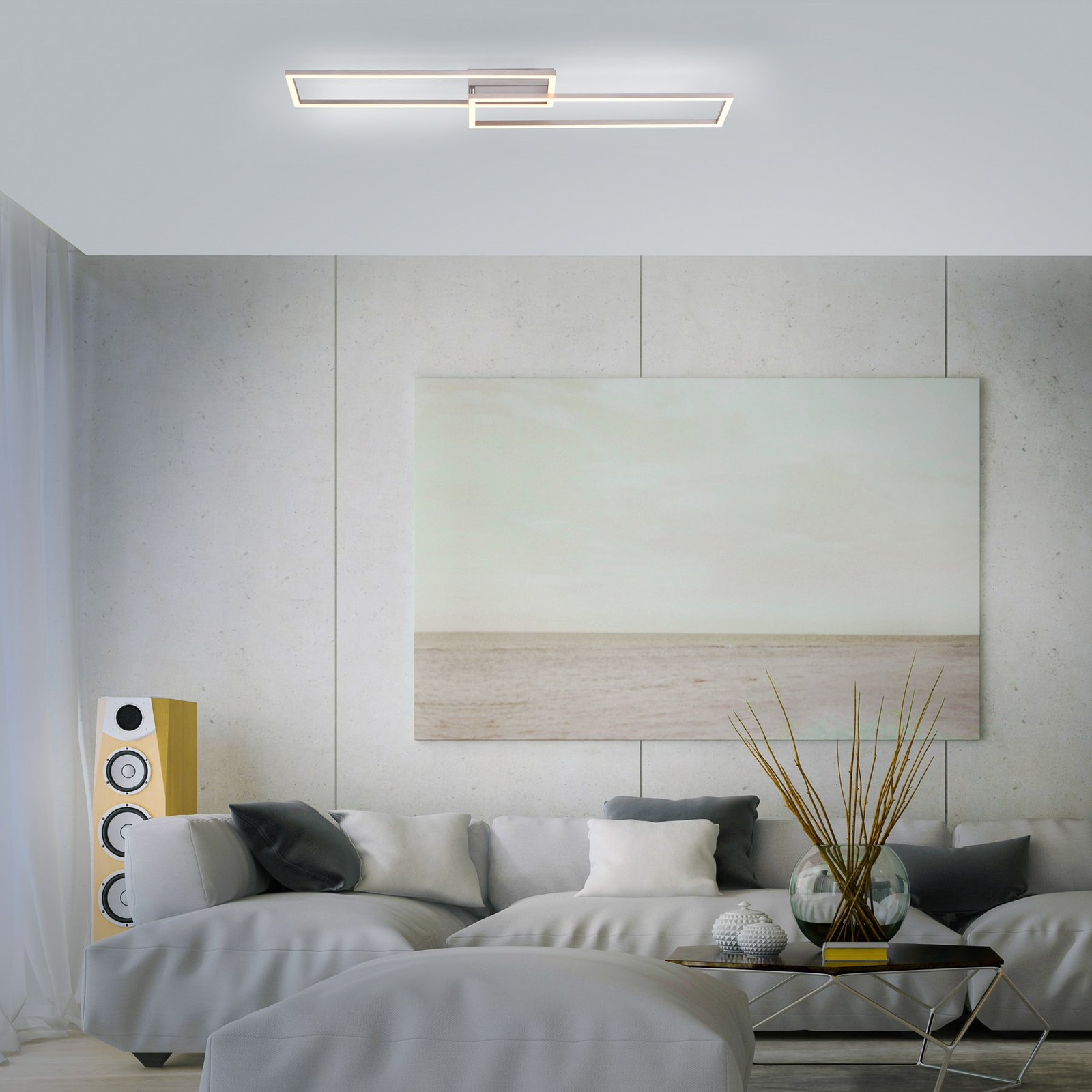 LED stropné svietidlo Iven, tlmené, oceľ, 92,4x22cm