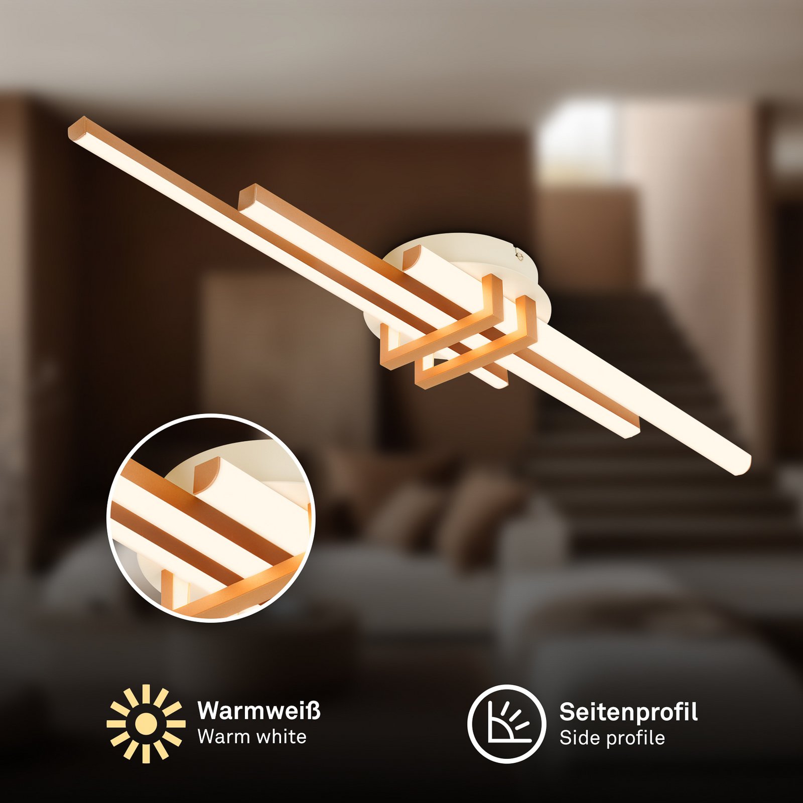 LED stropna lampa Tinka, svijetlosiva/smeđa, duljina 78 cm