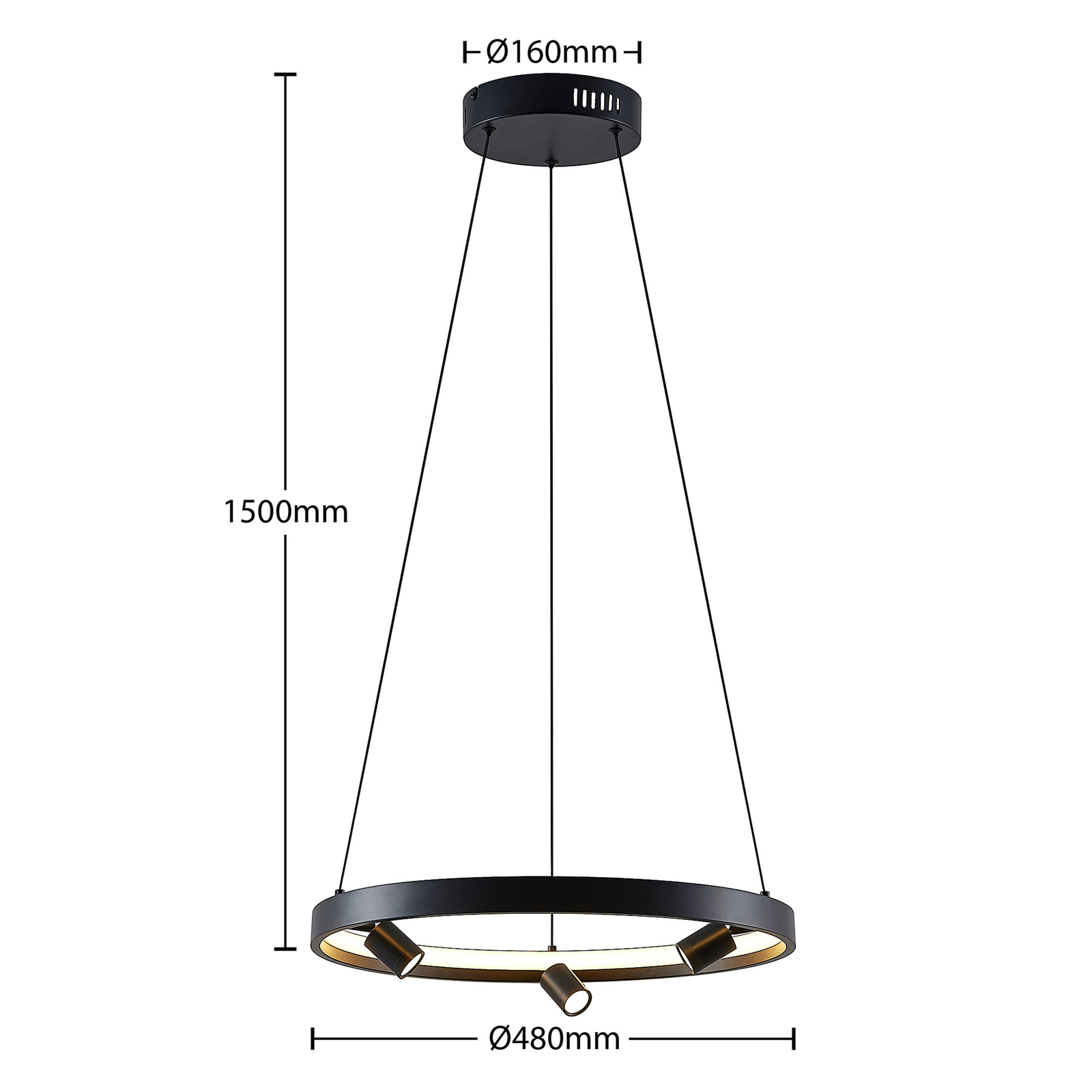 Lucande Paliva LED-Hängeleuchte, 48 cm, schwarz