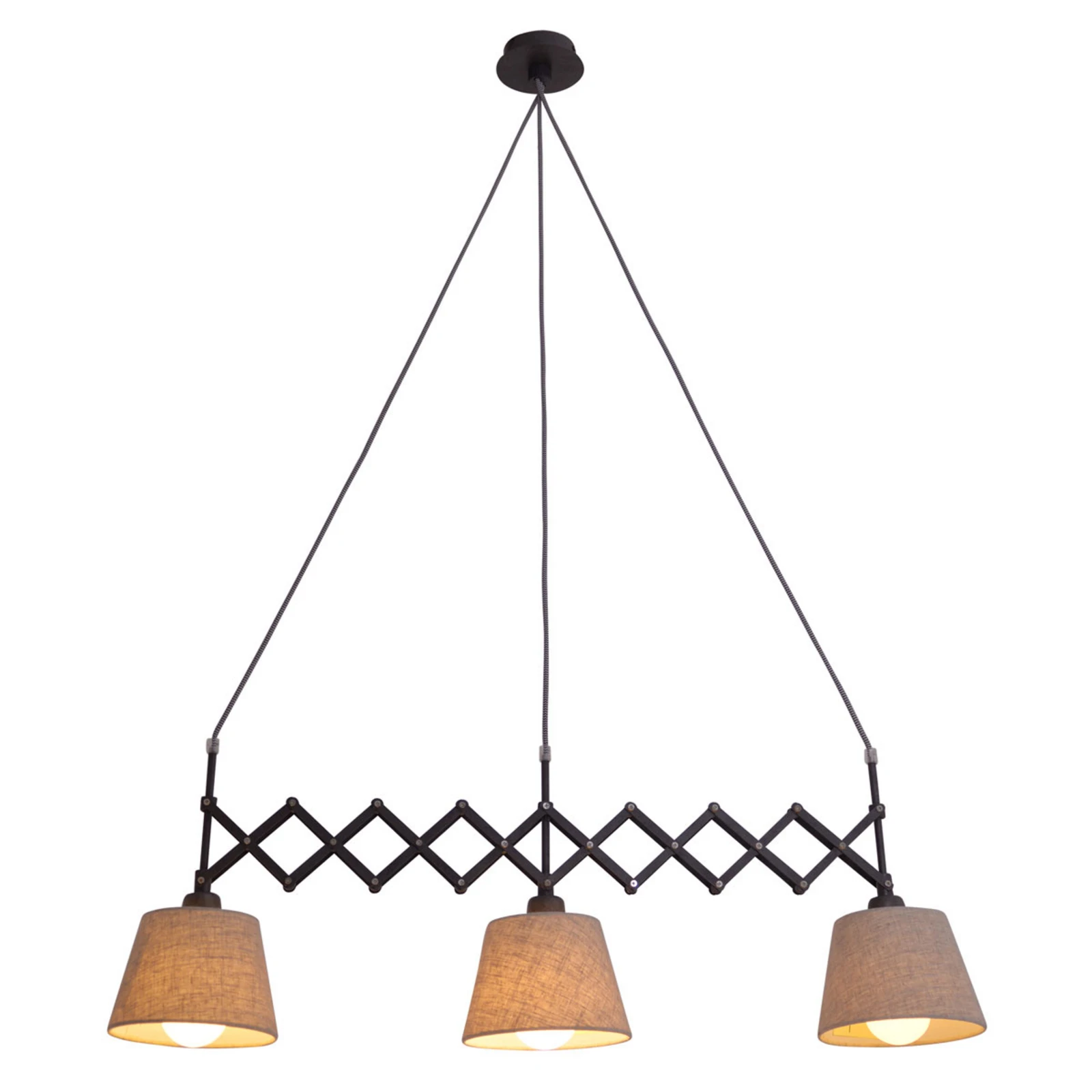 Textilná závesná lampa Adrienne troj-plameňová
