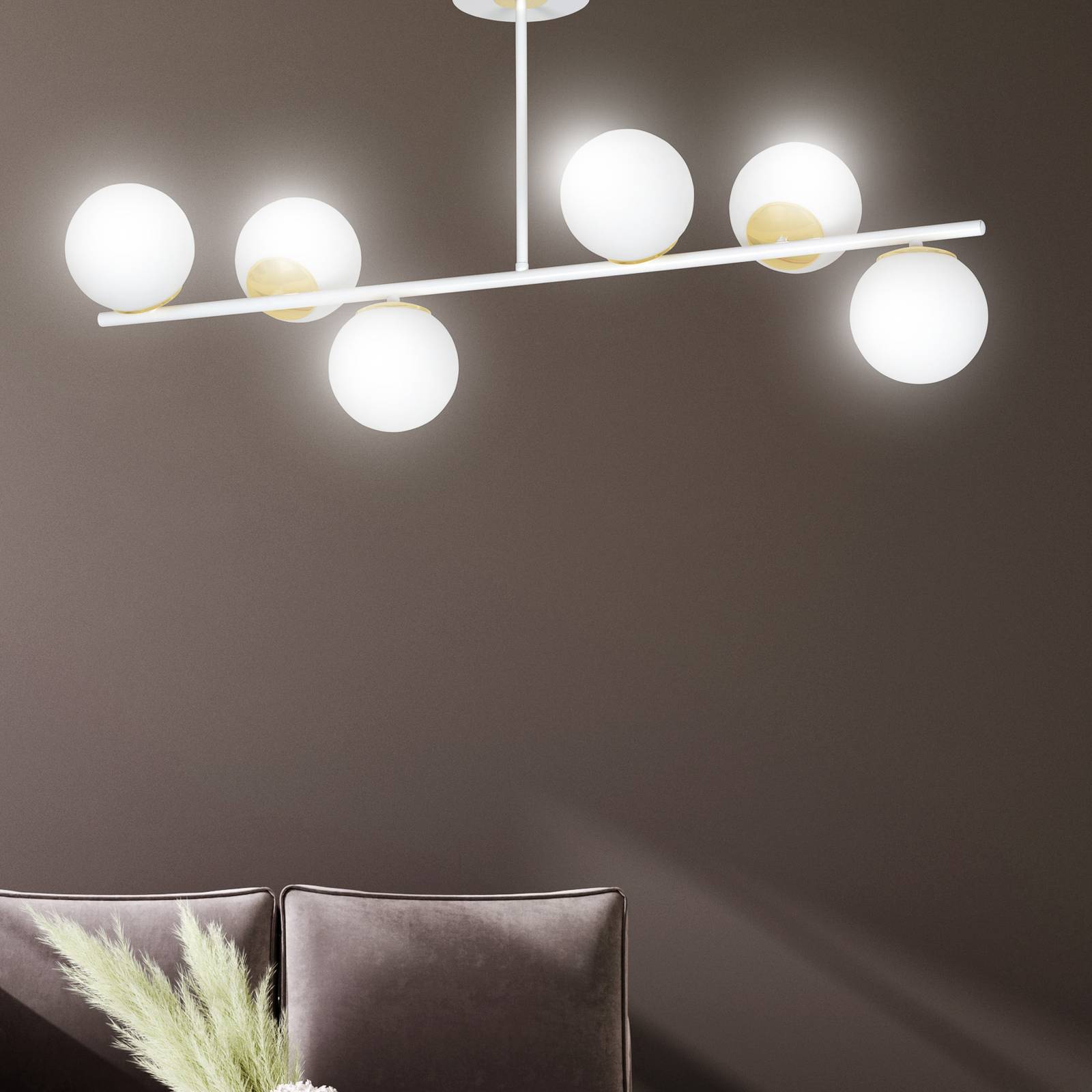 Lampa sufitowa Kiba, biała/złota, 6-punktowa