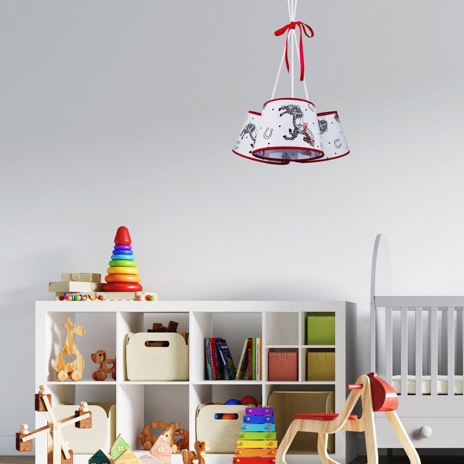 Lampa wisząca Salsa, 3-punktowa, wzór koni