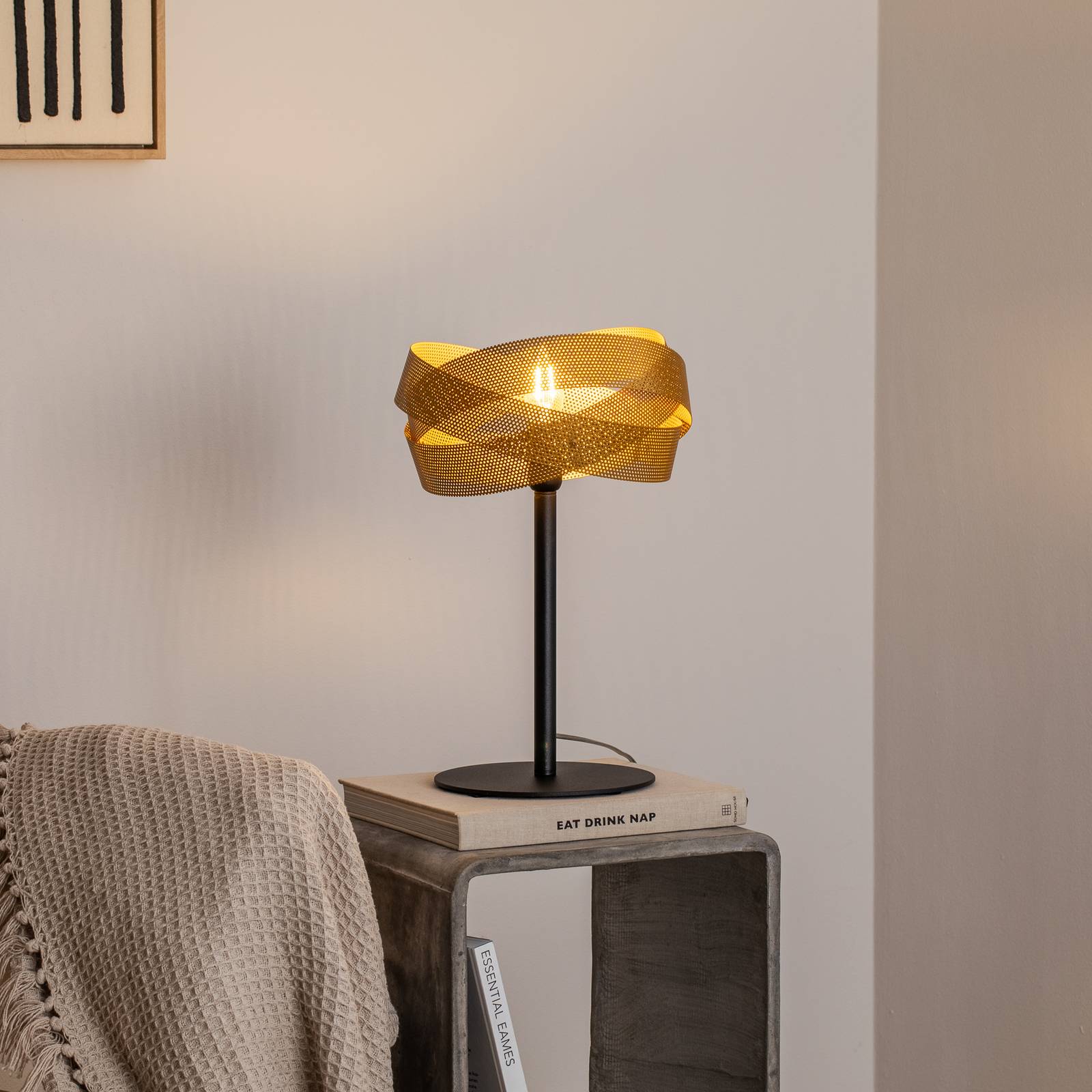 Tischlampe Tornado, schwarz/gold, Metall, Ø 26 cm, E14 günstig online kaufen
