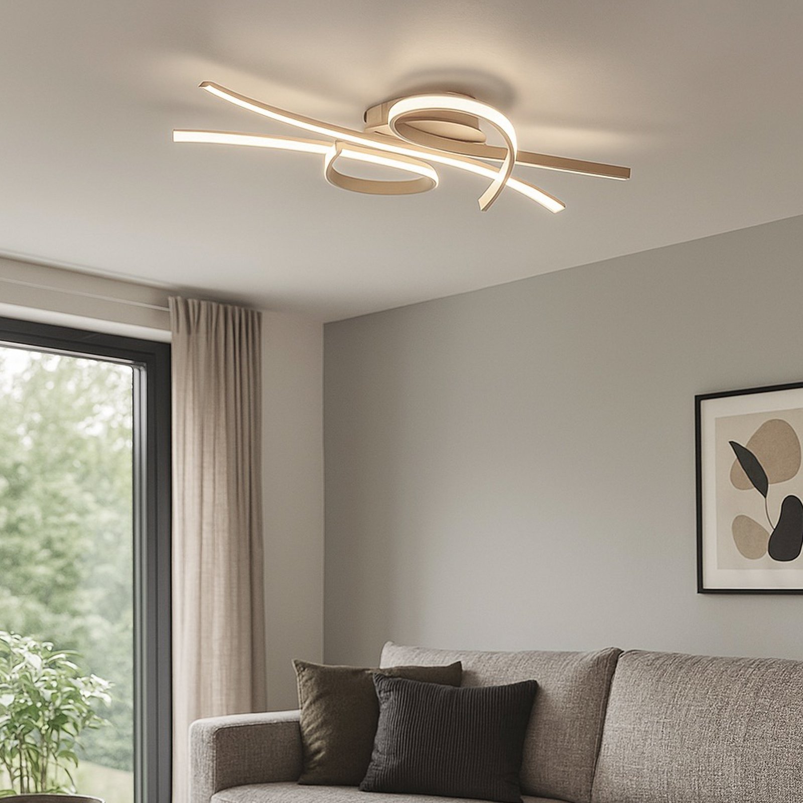 Lampa sufitowa LED Biba, kolor piaskowy, długość 100 cm, metal, CCT